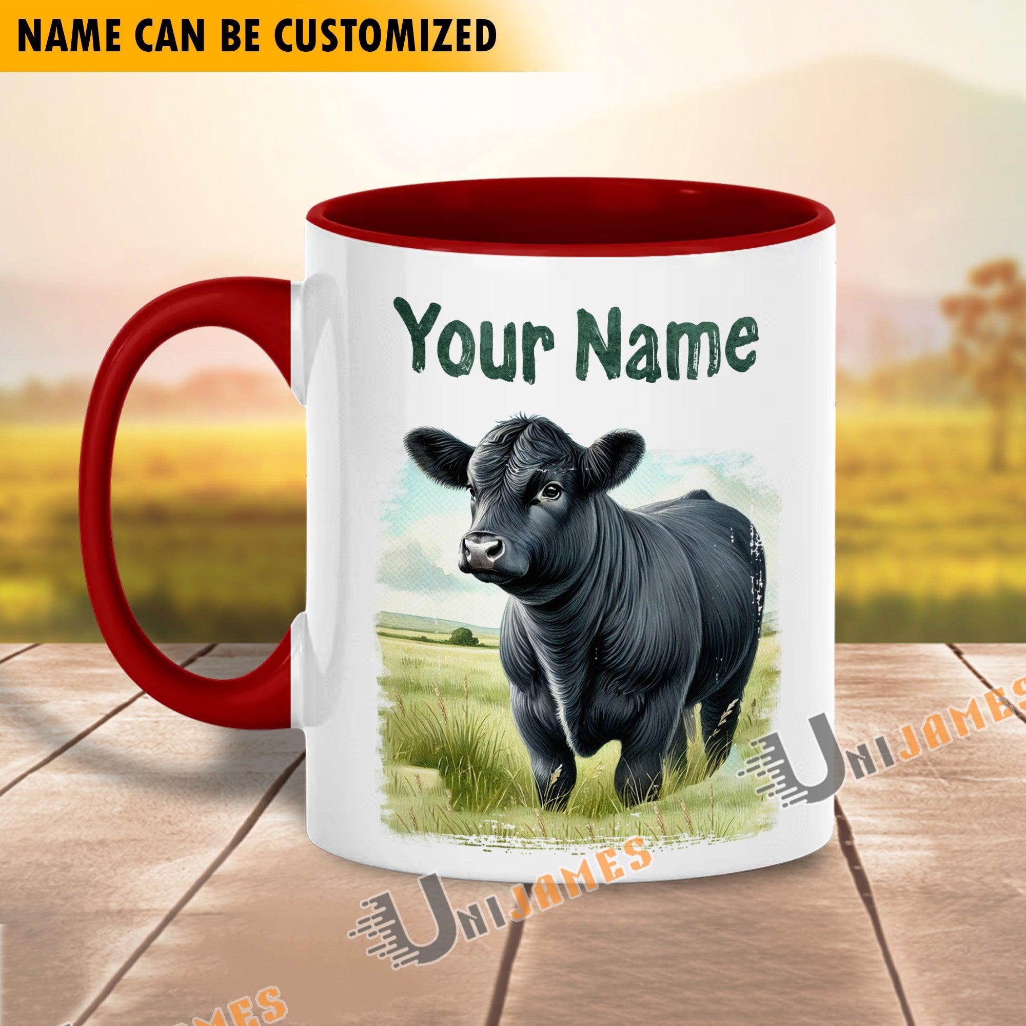 Black Angus Personalized Name Two Tone Mug