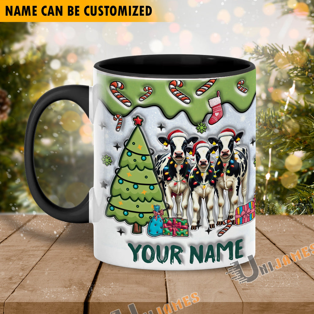 Holstein Christmas Personalized Name Two Tone Mug