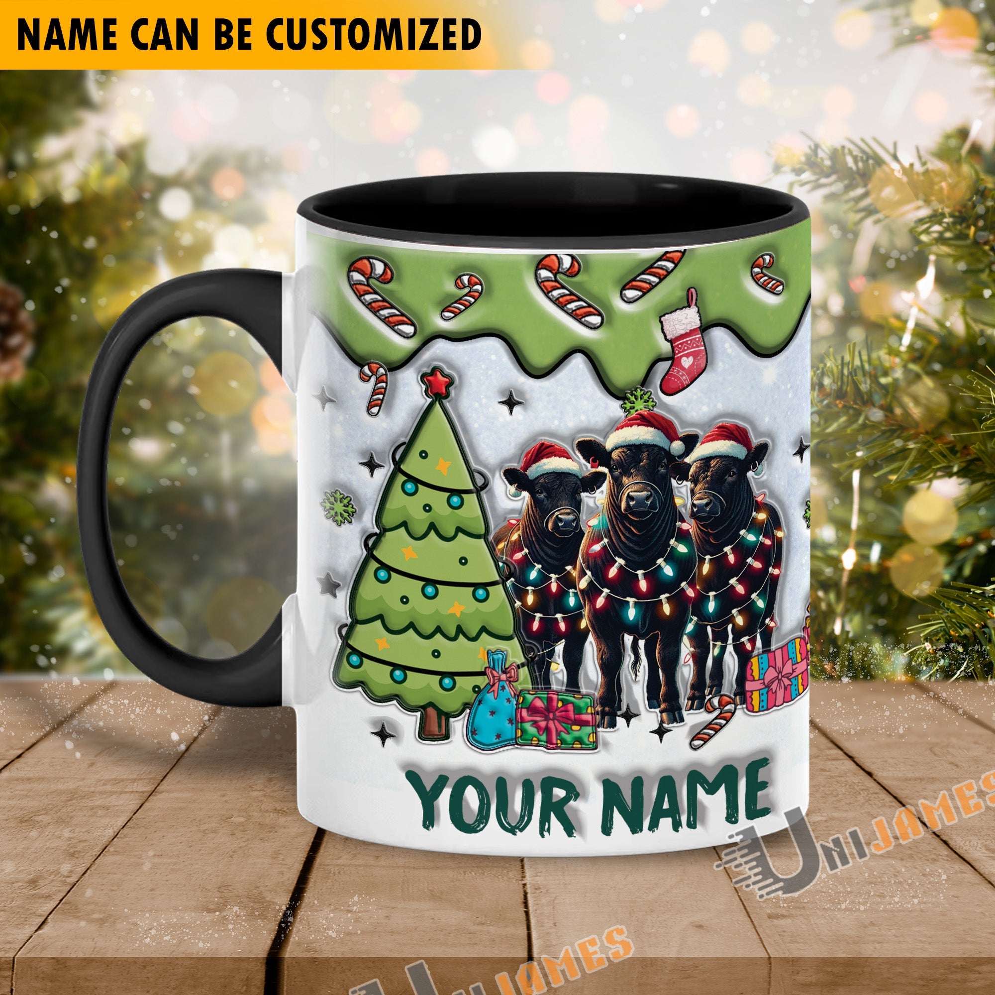 Black Angus Christmas Personalized Name Two Tone Mug