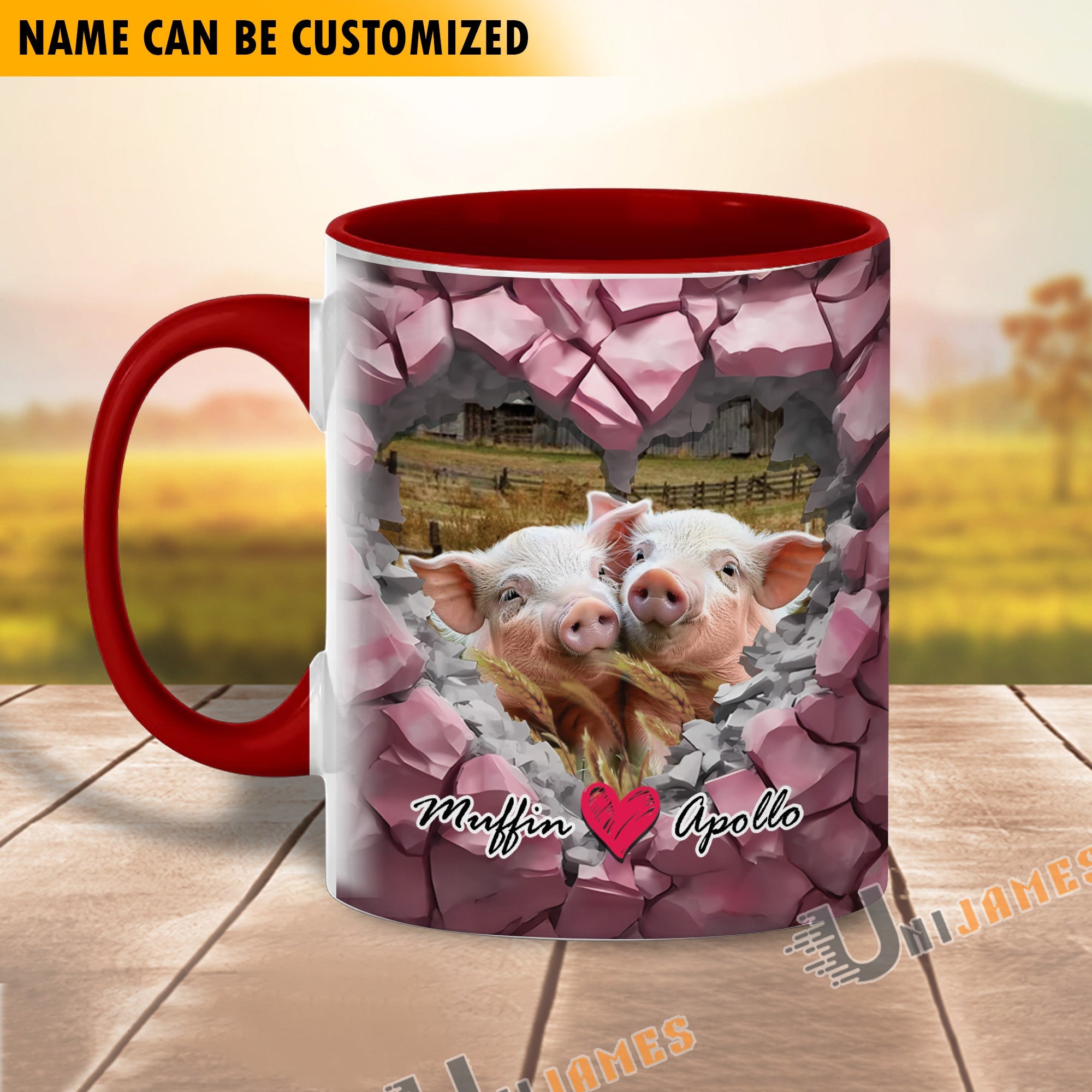 Pig Couple Personalized Name Two Tone Mug