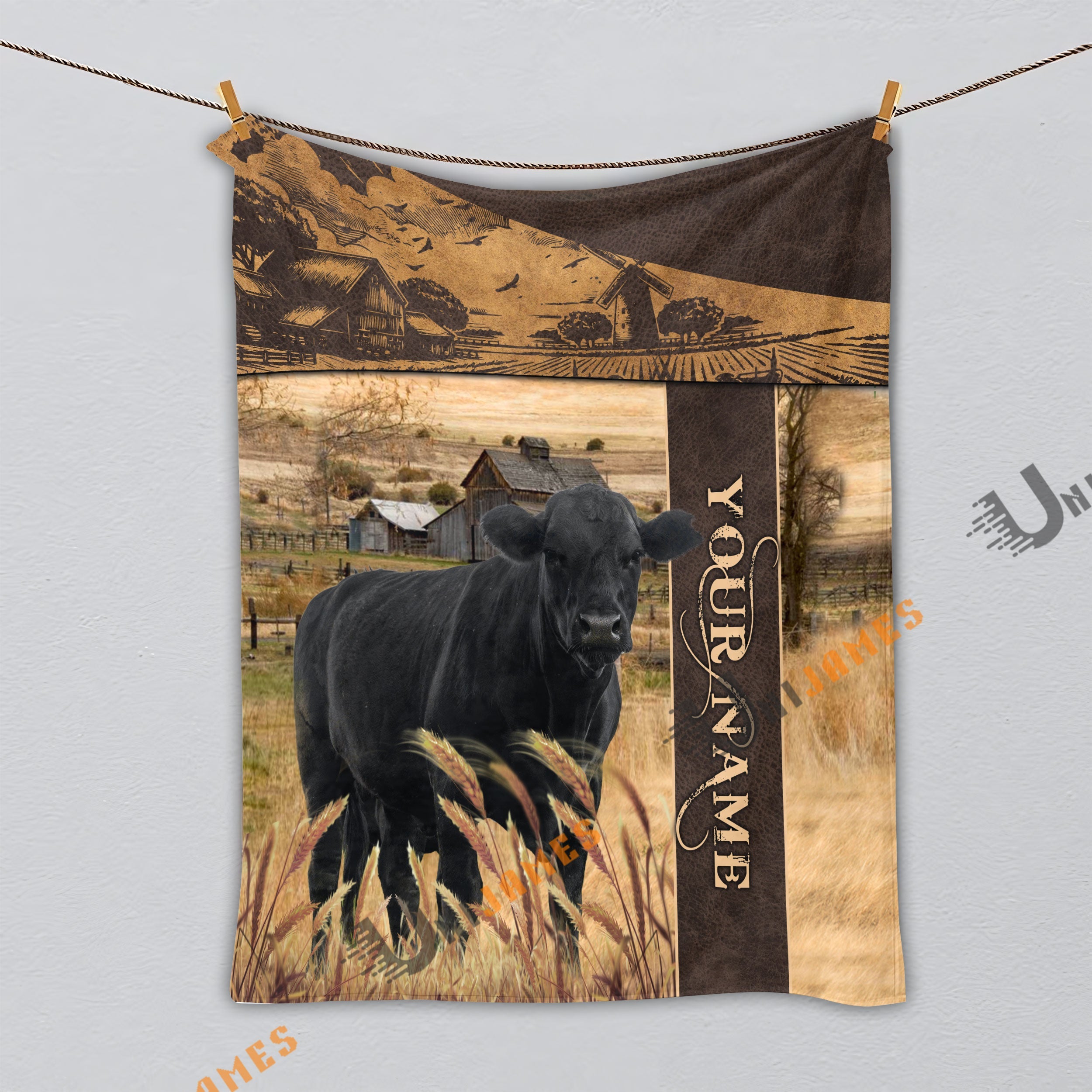 Personalized Name Black Angus Peaceful Farm 3D Blanket