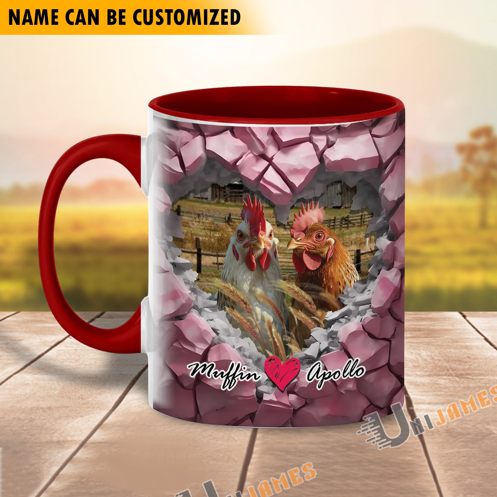 Chicken Couple Personalized Name Two Tone Mug