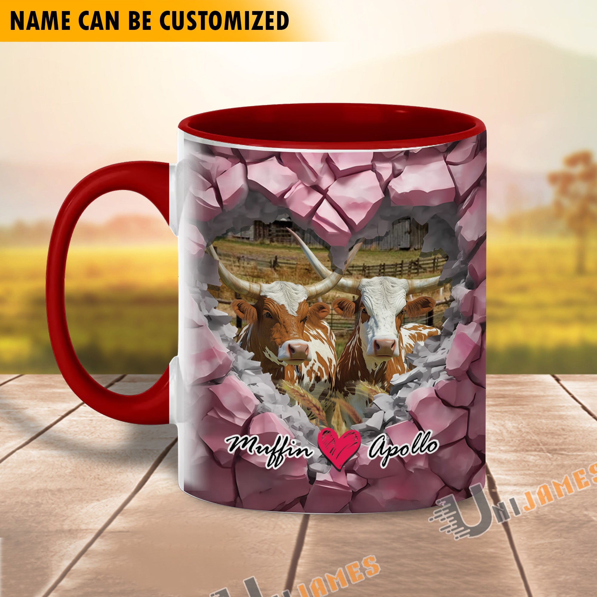 Texas Longhorn Couple Personalized Name Two Tone Mug