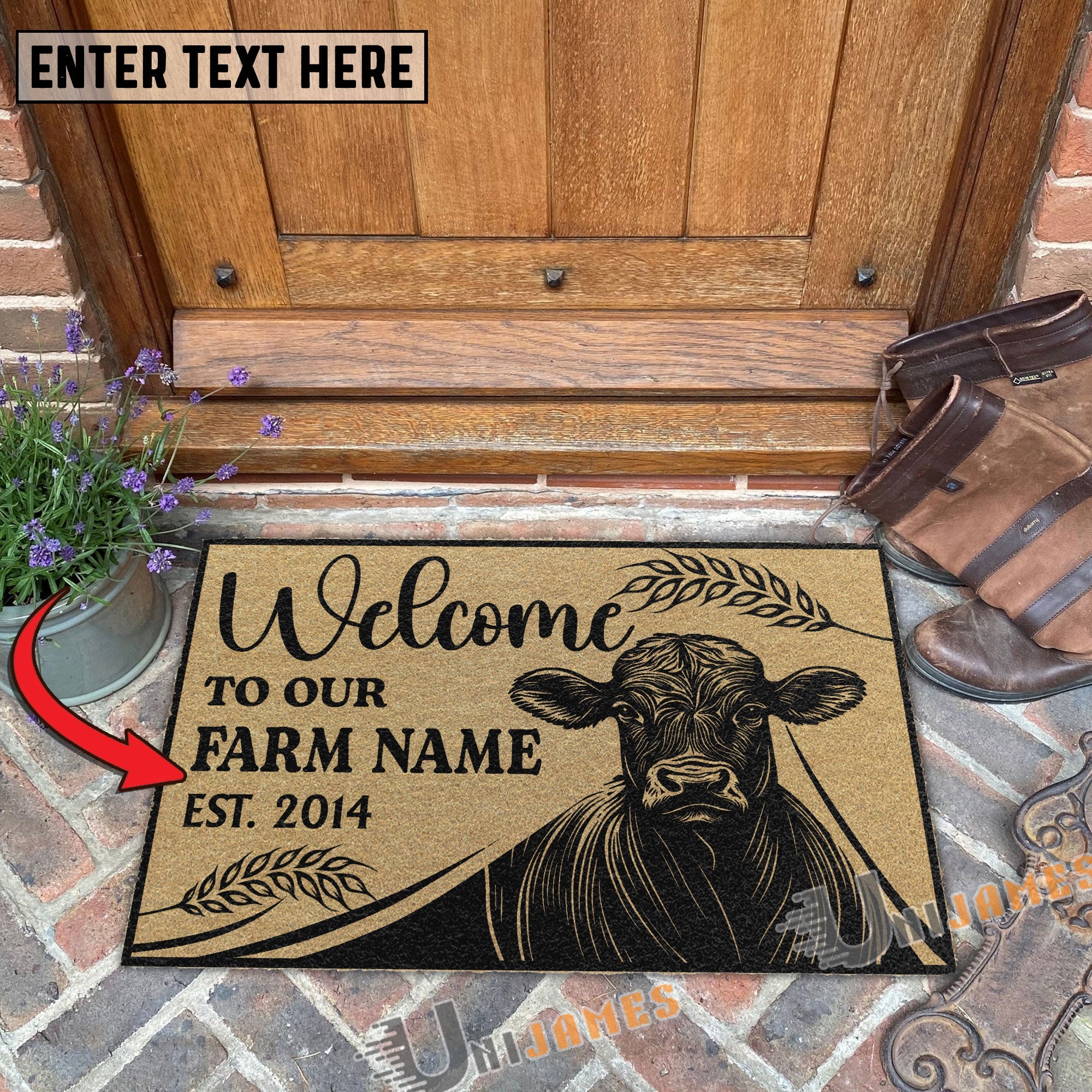 Jersey Peekaboo Custom Farm Name Custom Year Coir Doormat