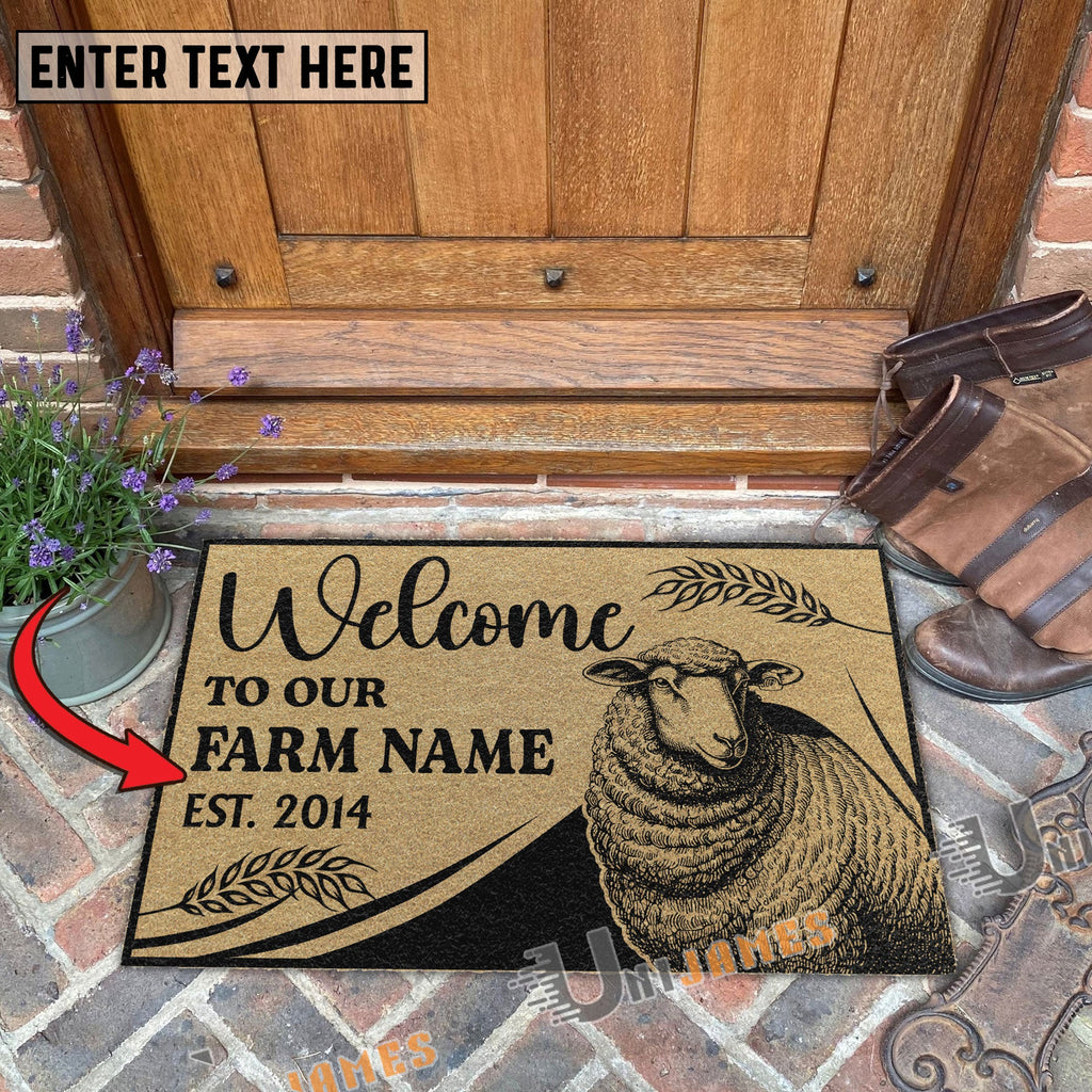Sheep Peekaboo Custom Farm Name Custom Year Coir Doormat
