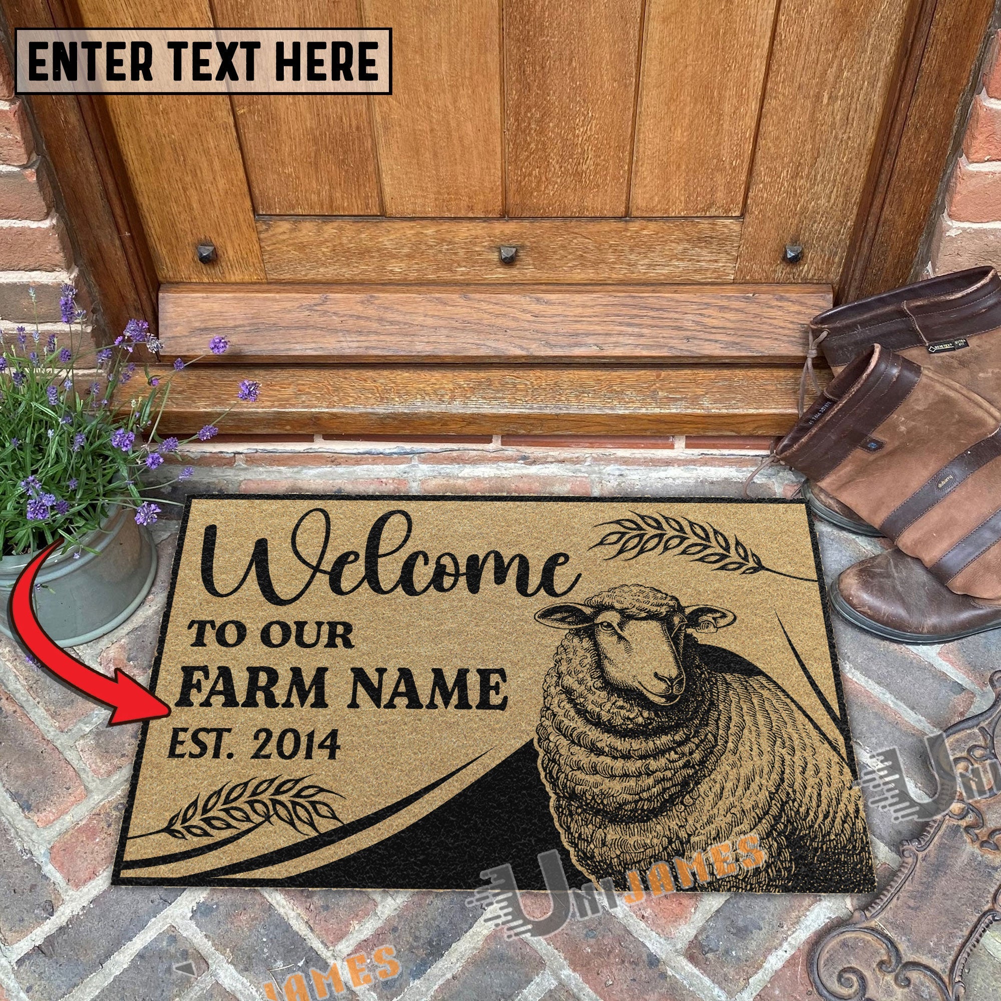 Sheep Peekaboo Custom Farm Name Custom Year Coir Doormat