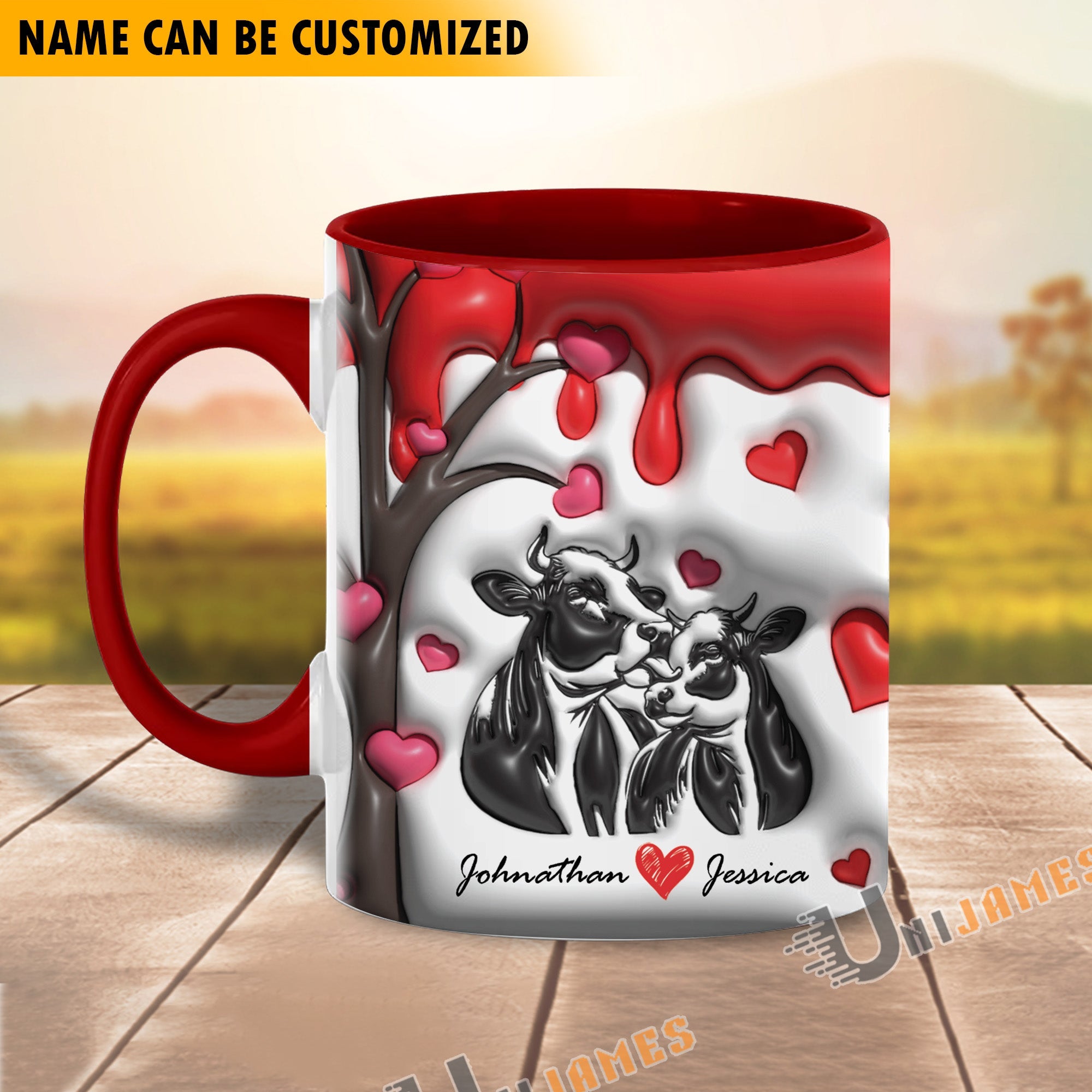 Sweet Holstein Couple Personalized Name Two Tone Mug