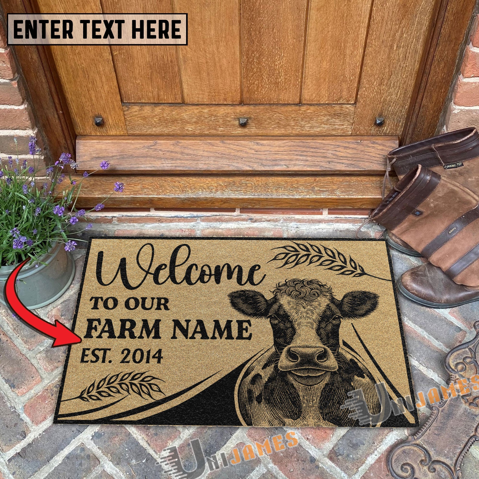 Holstein Peekaboo Custom Farm Name Custom Year Coir Doormat