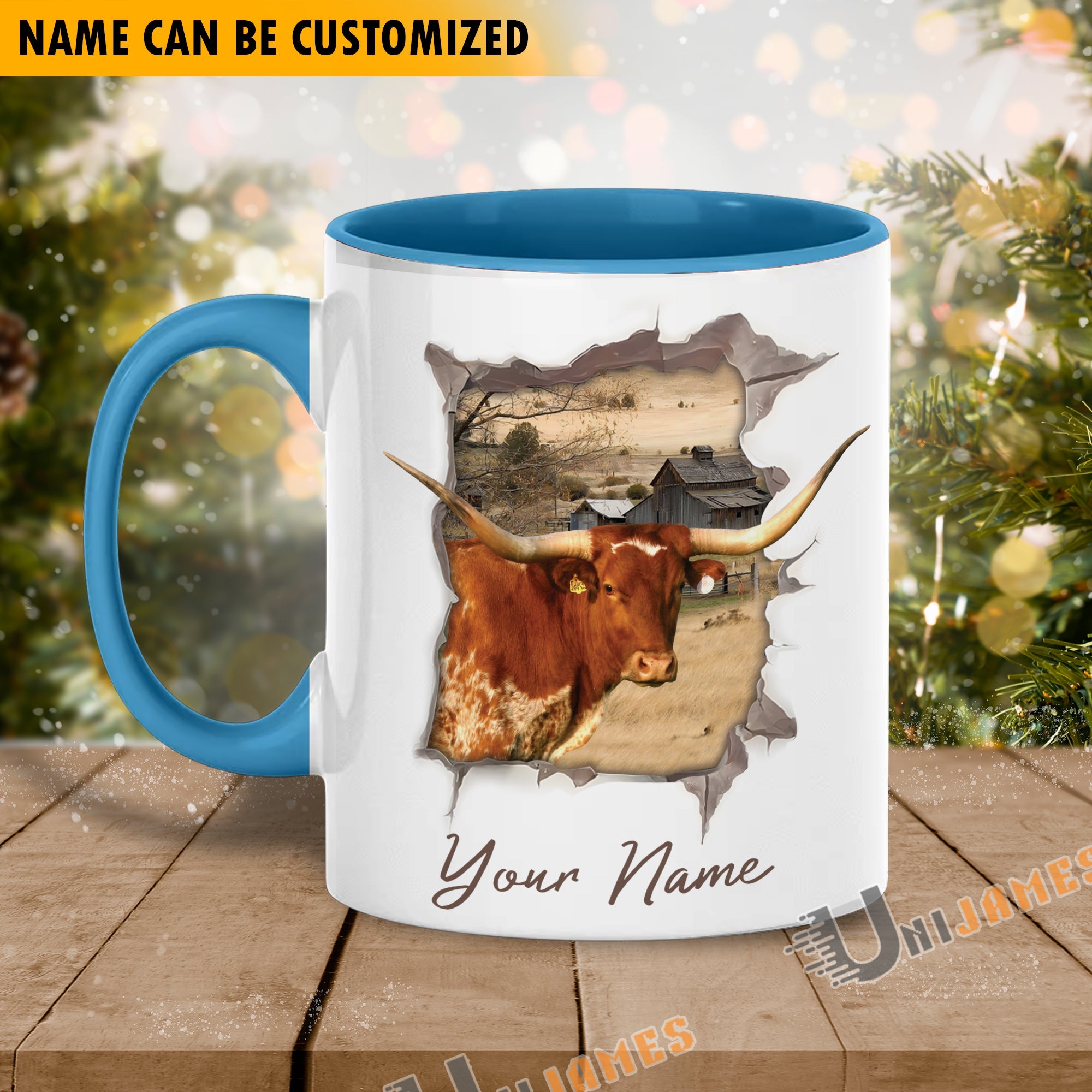TX Longhorn Funny Personalized Name Two Tone Mug