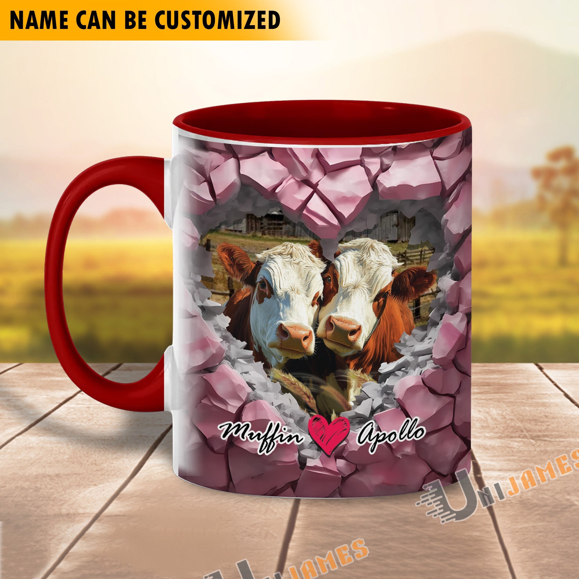 Hereford Couple Personalized Name Two Tone Mug