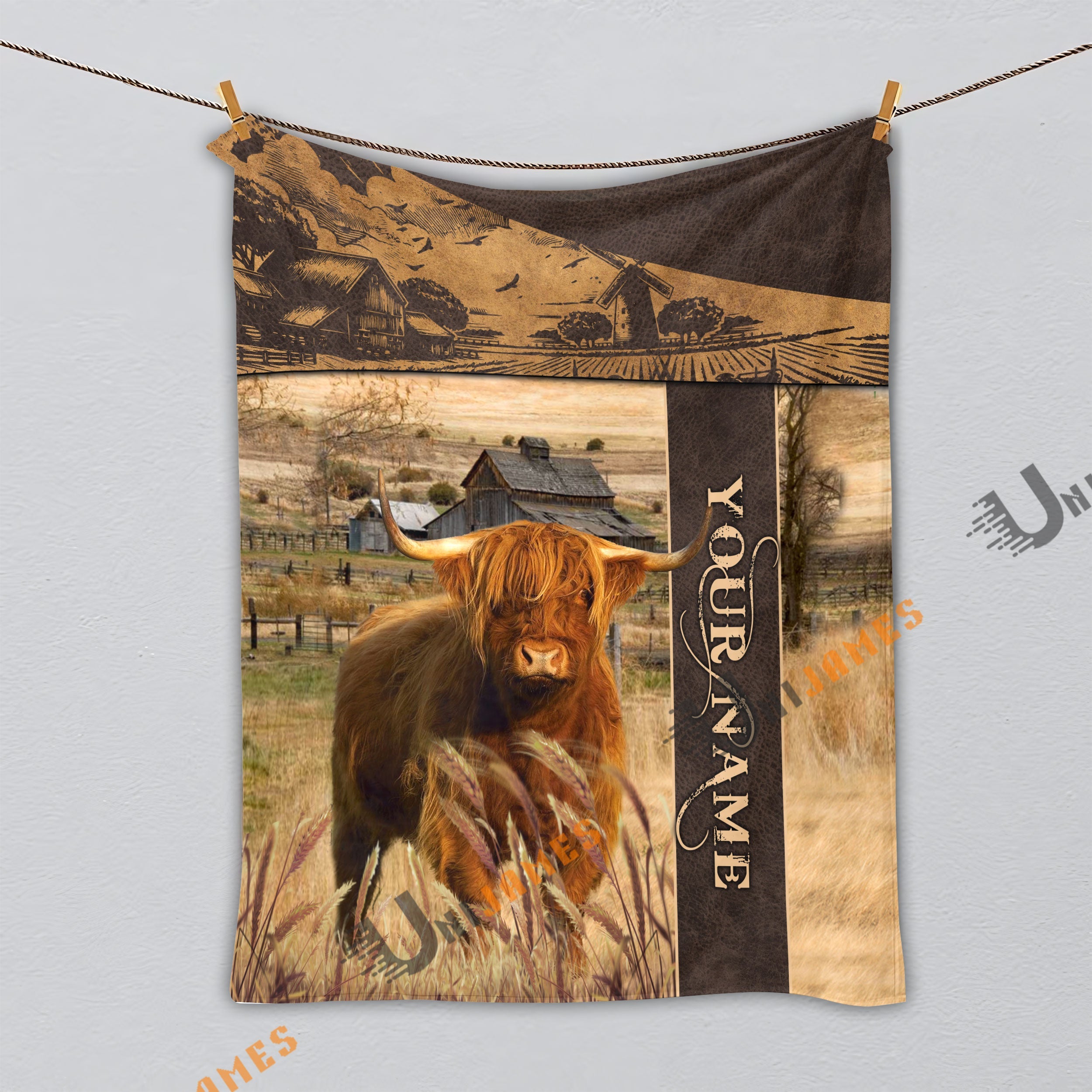 Personalized Name Highland Peaceful Farm 3D Blanket
