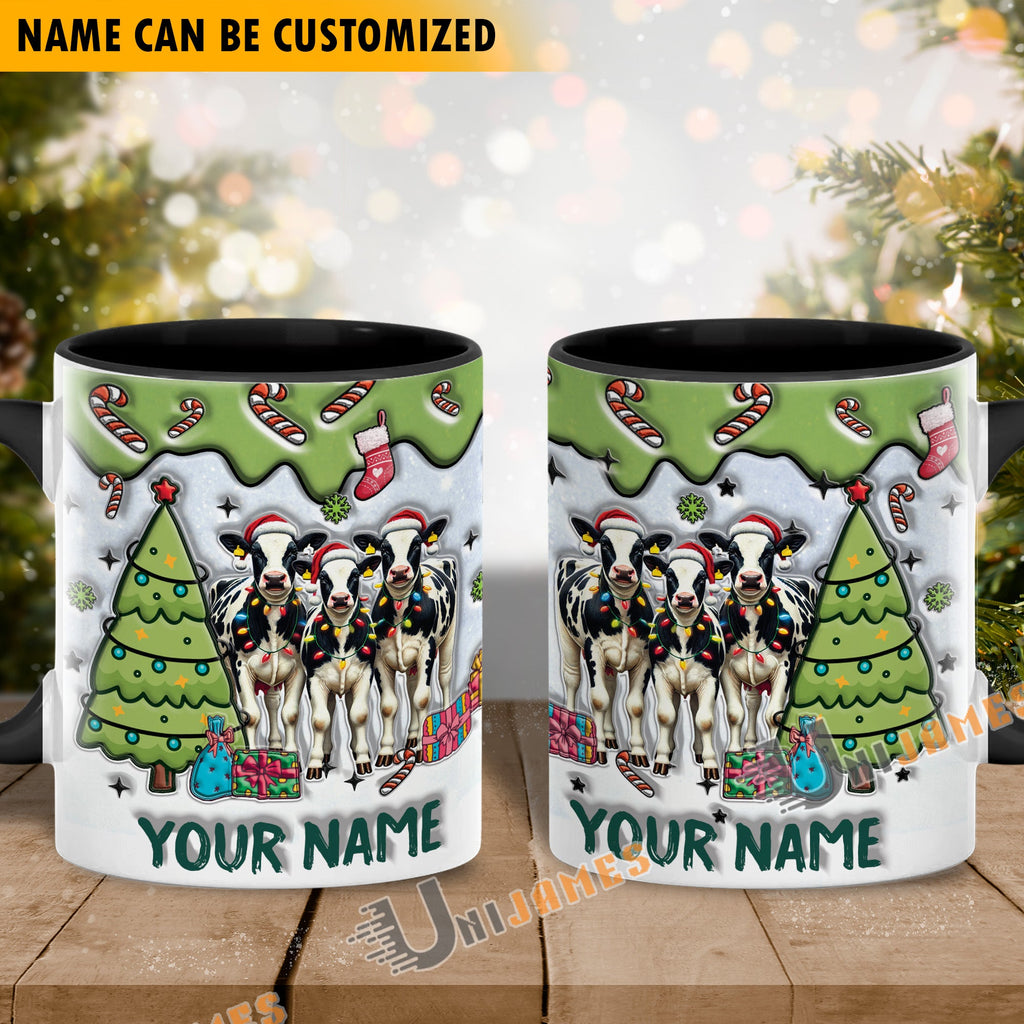Holstein Christmas Personalized Name Two Tone Mug