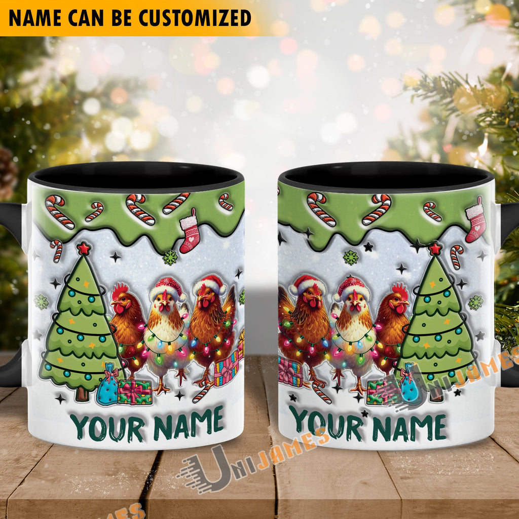 Chicken Christmas Personalized Name Two Tone Mug