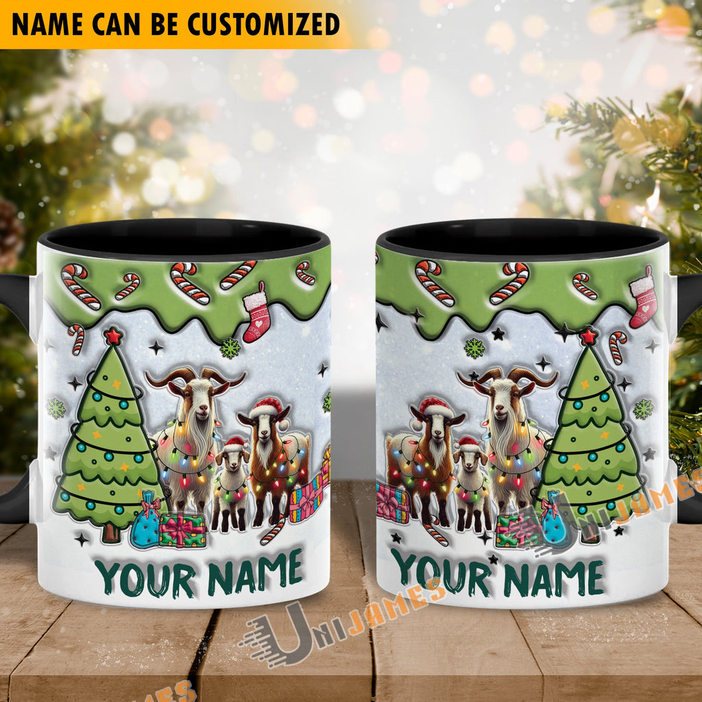Goat Christmas Personalized Name Two Tone Mug