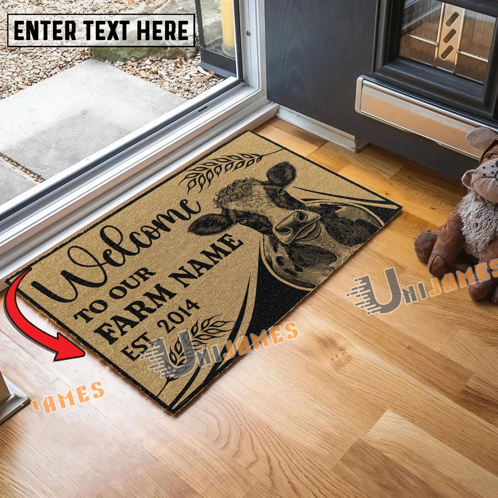 Holstein Peekaboo Custom Farm Name Custom Year Coir Doormat