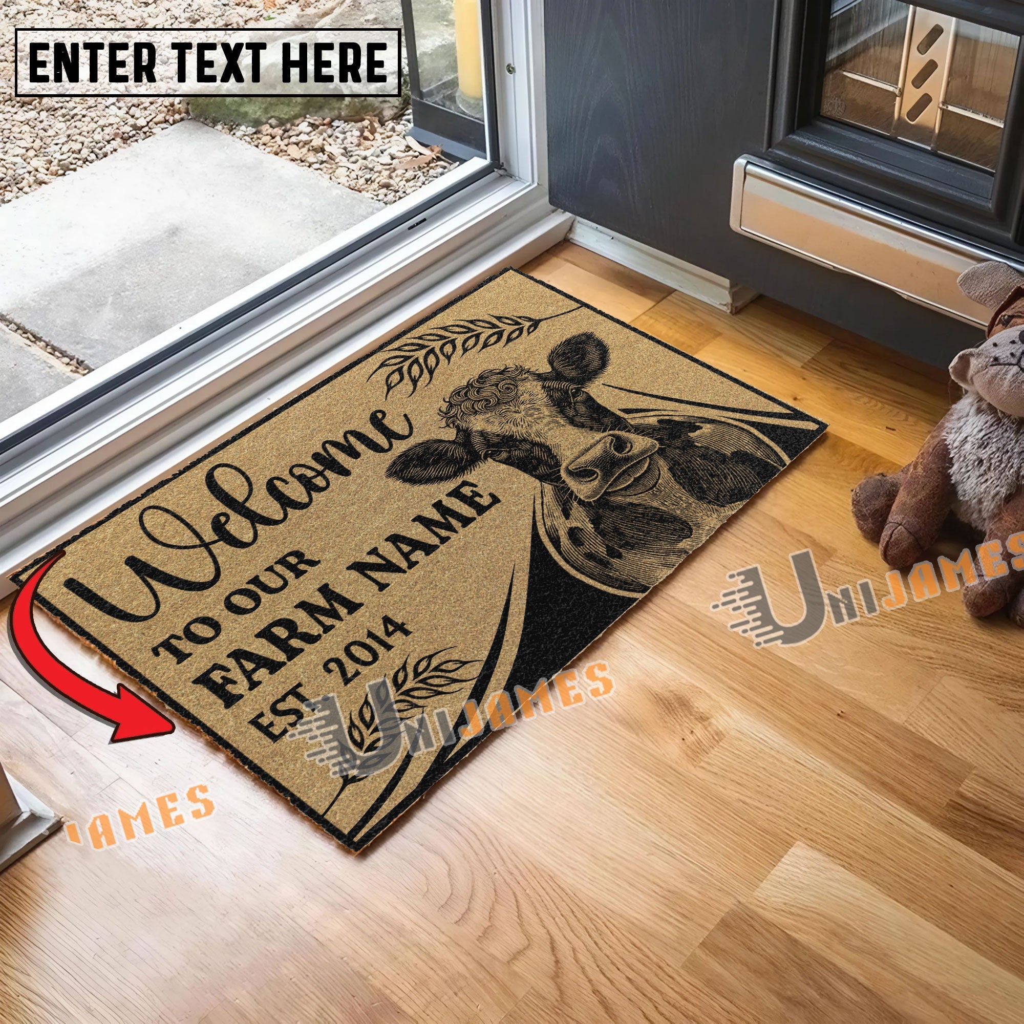 Holstein Peekaboo Custom Farm Name Custom Year Coir Doormat
