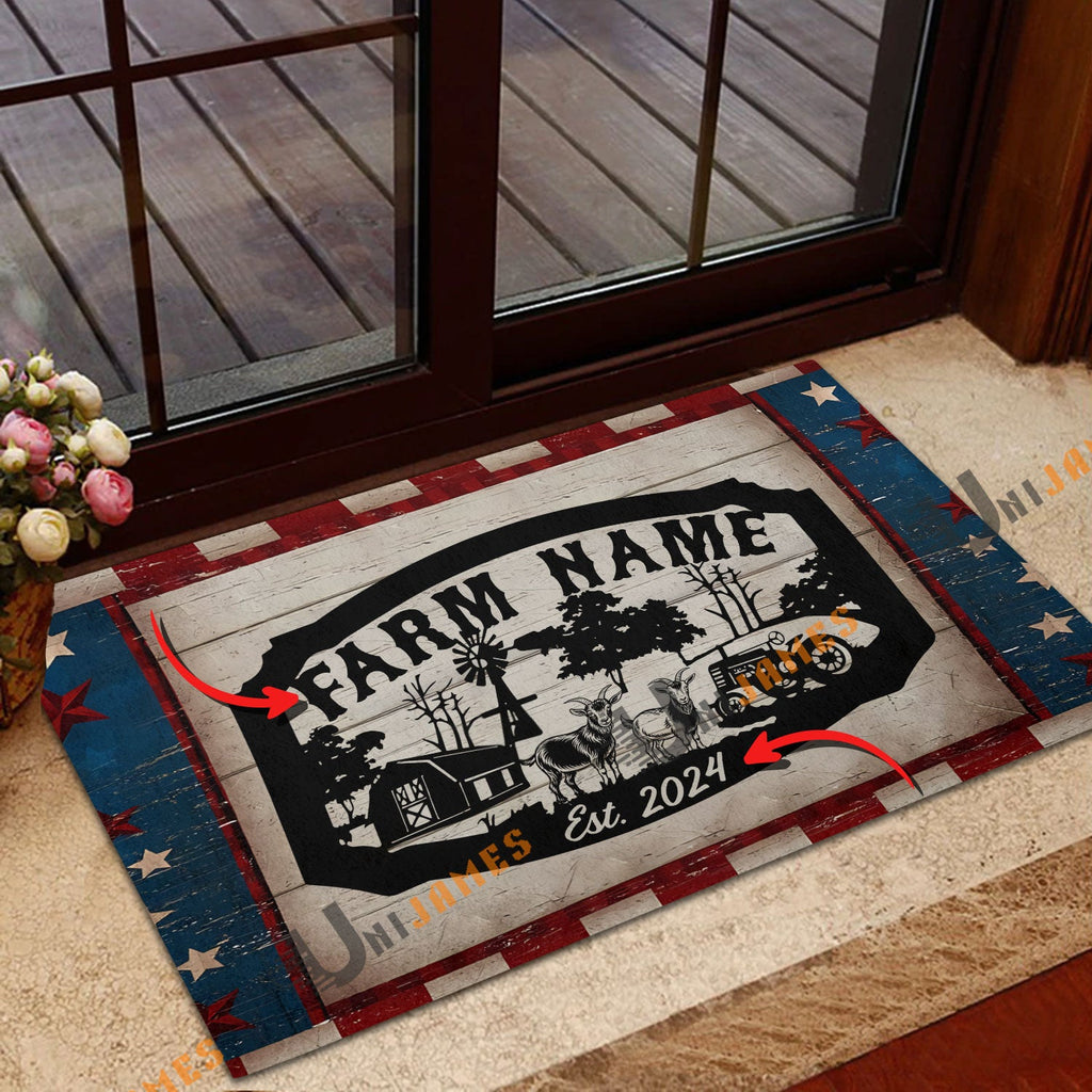 Goat Red Blue Star Custom Farm Name And Year Doormat