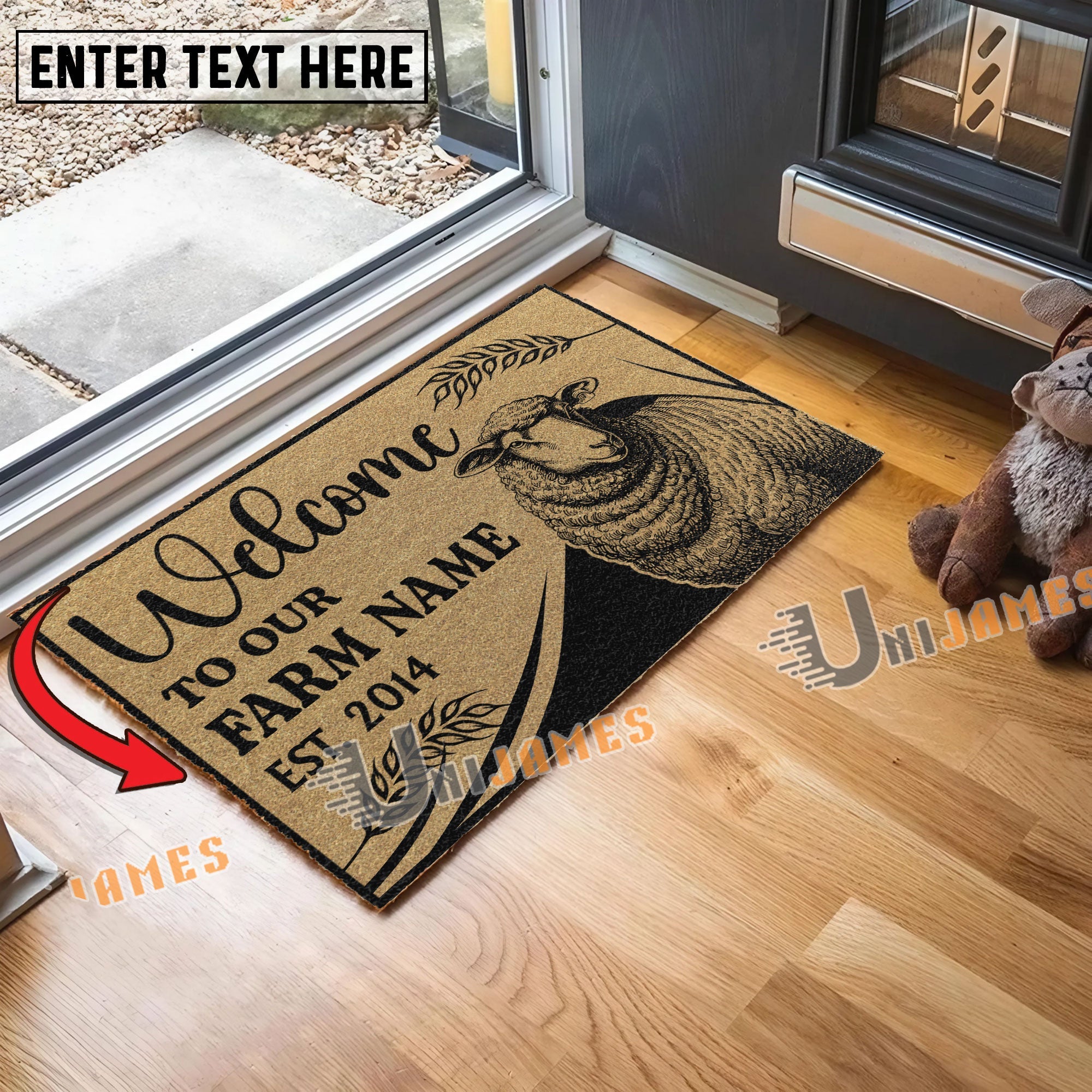 Sheep Peekaboo Custom Farm Name Custom Year Coir Doormat
