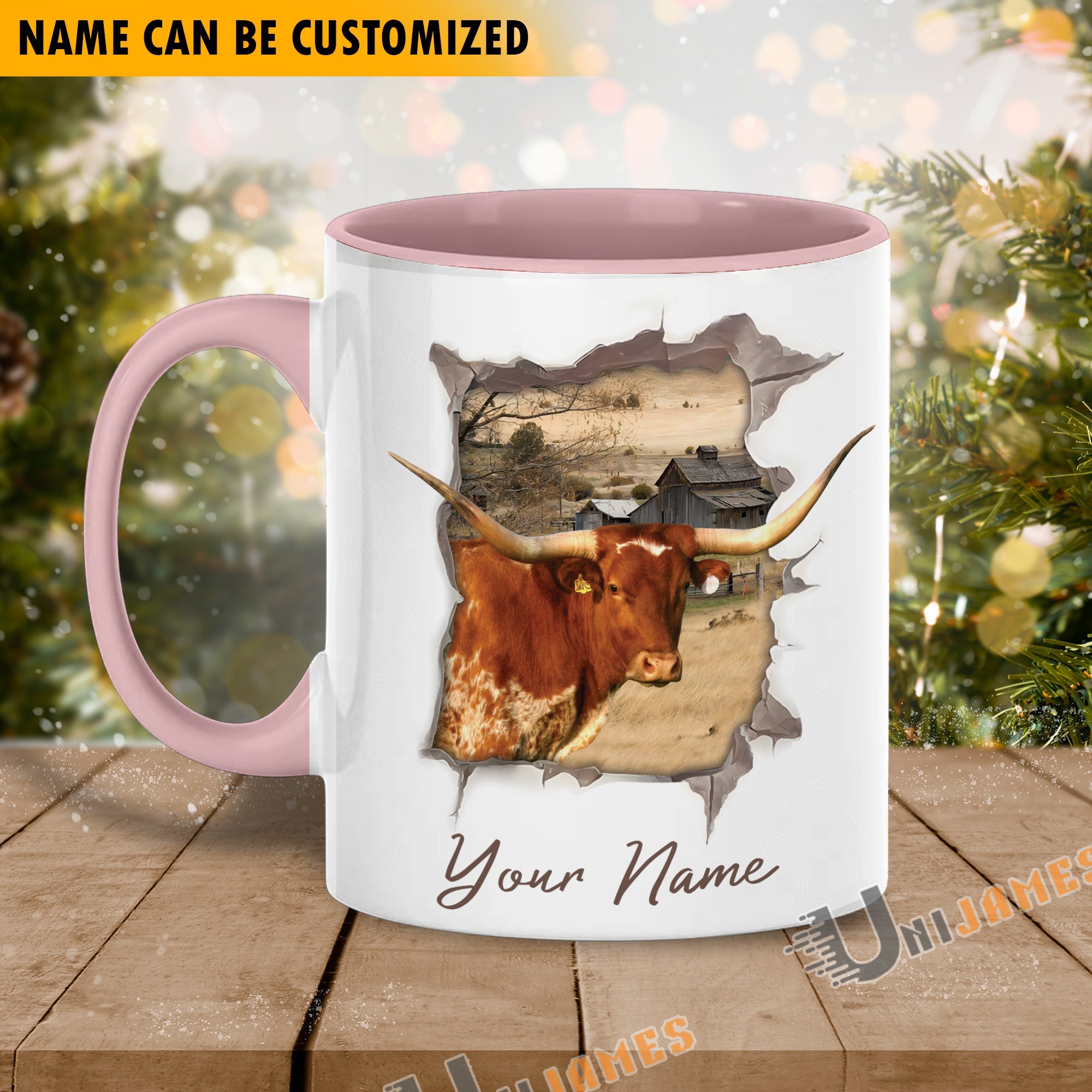 TX Longhorn Funny Personalized Name Two Tone Mug