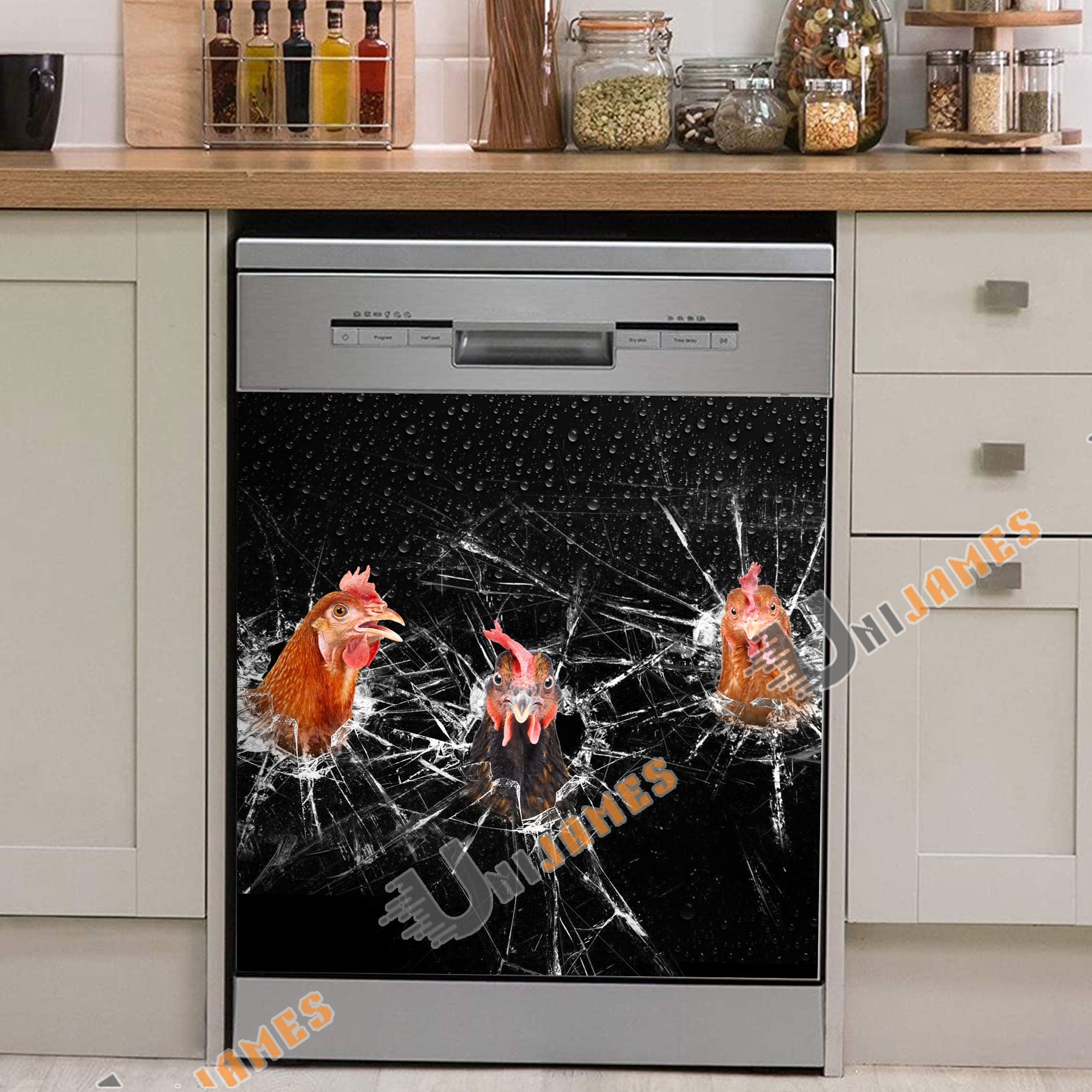 Chicken Broken Glasses Dishwasher Door Cover