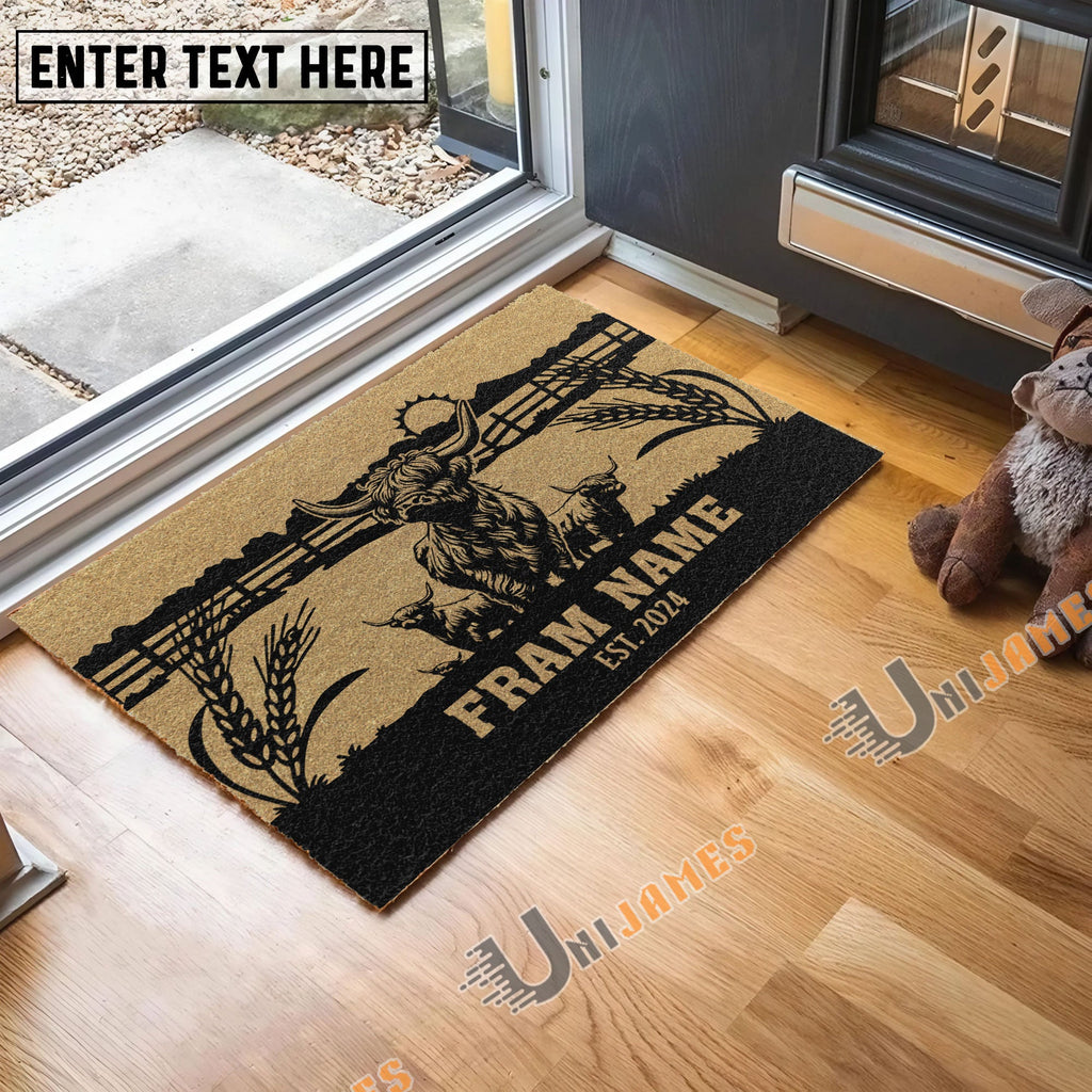 Highland Sunshine Field Custom Farm Name Custom Year Coir Doormat