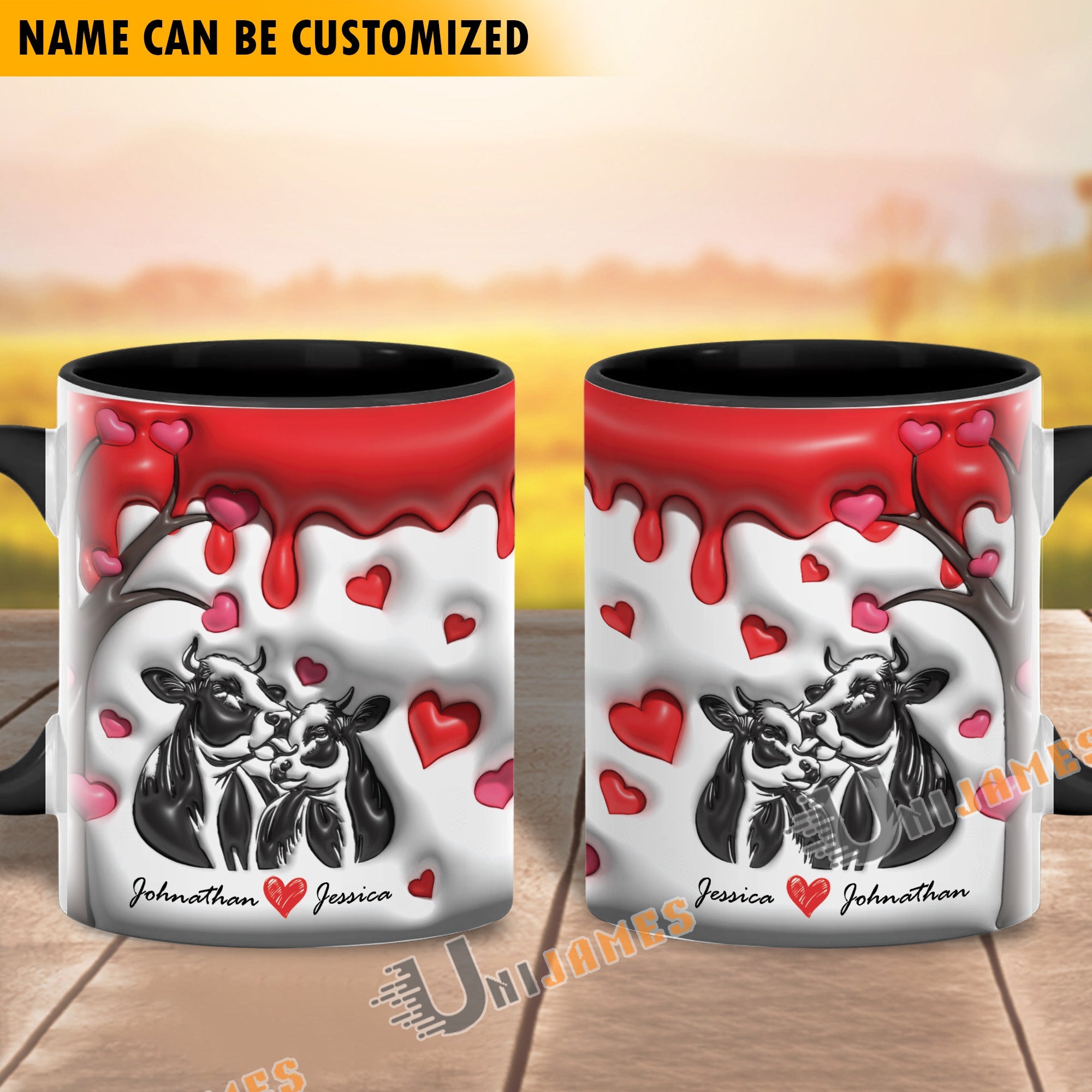 Sweet Holstein Couple Personalized Name Two Tone Mug