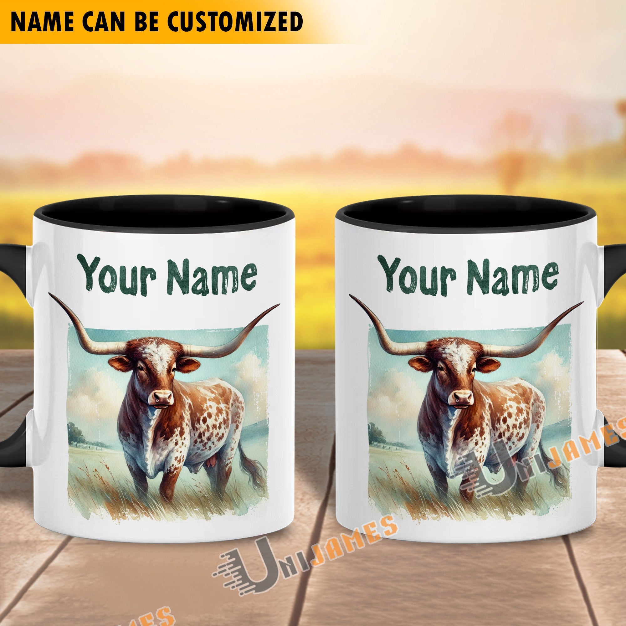 Texas Longhorn Personalized Name Two Tone Mug
