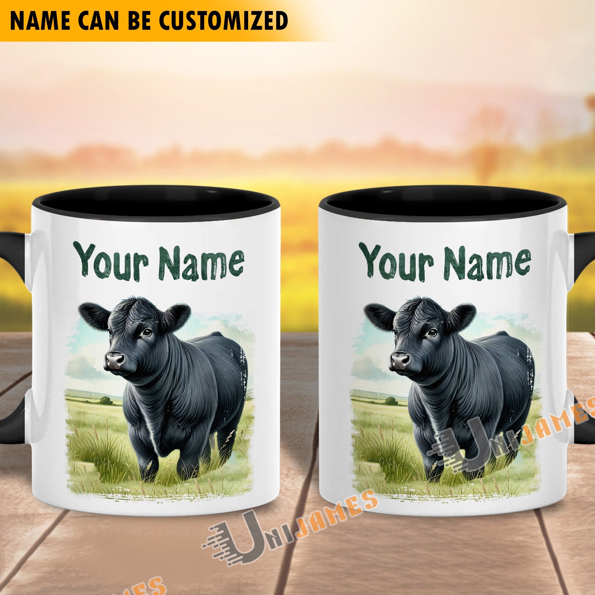 Black Angus Personalized Name Two Tone Mug