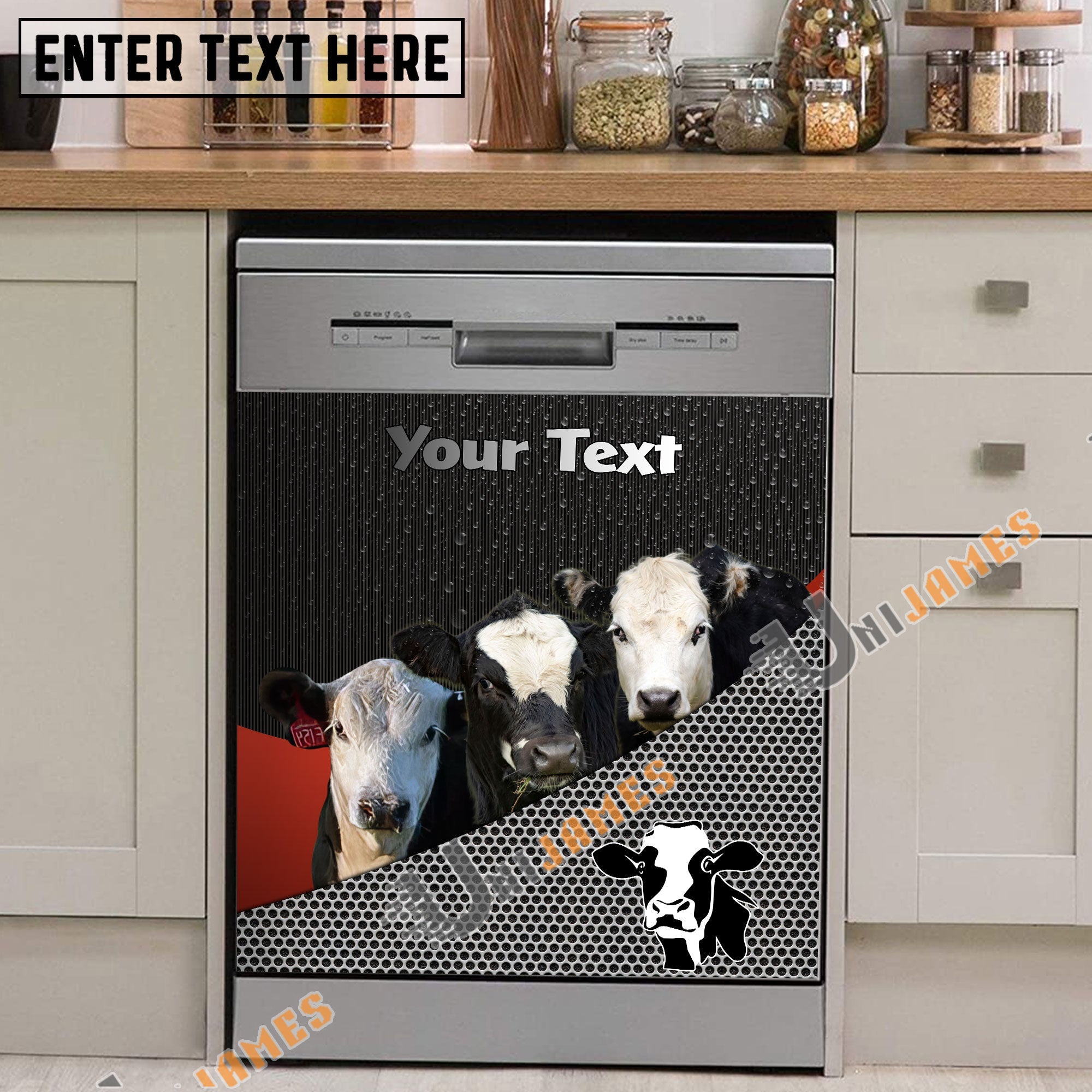 Black Baldy Cattle Metal Pattern Custom Name Dishwasher Door Cover