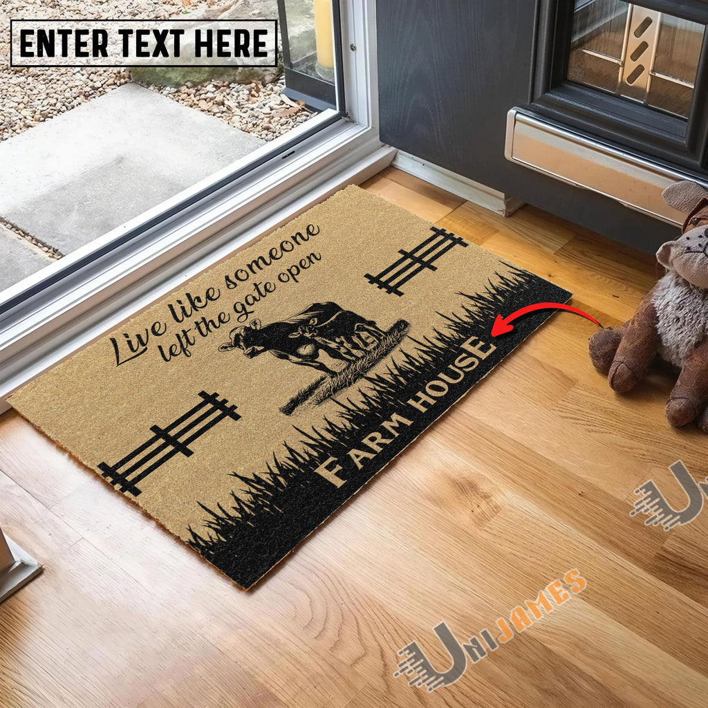 Brown Swiss Custom Farm Name Live Like Someone Left The Gate Open Coir Doormat