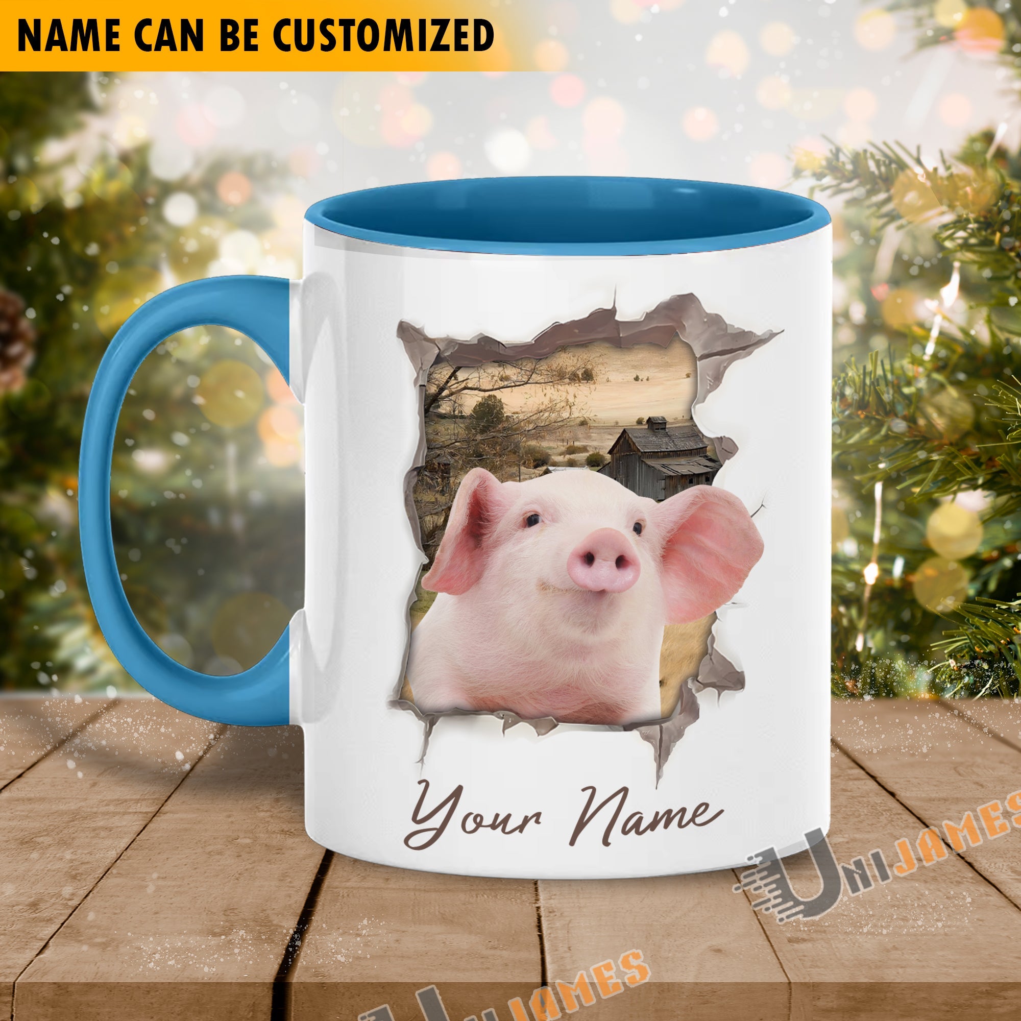Pig Funny Personalized Name Two Tone Mug