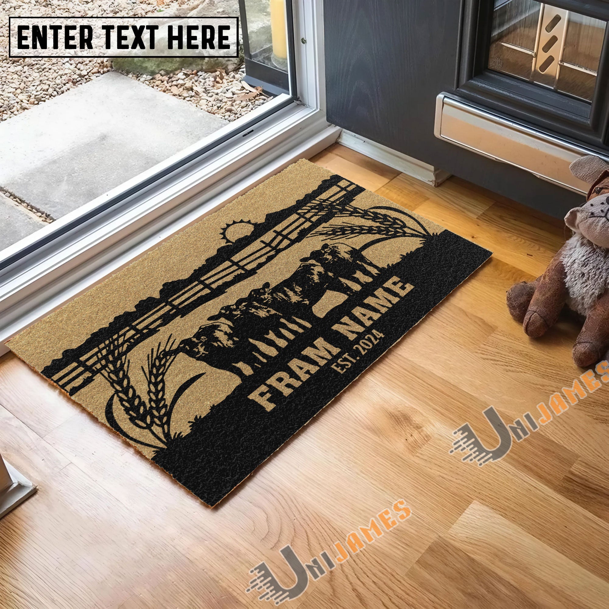 Angus Sunshine Field Custom Farm Name Custom Year Coir Doormat