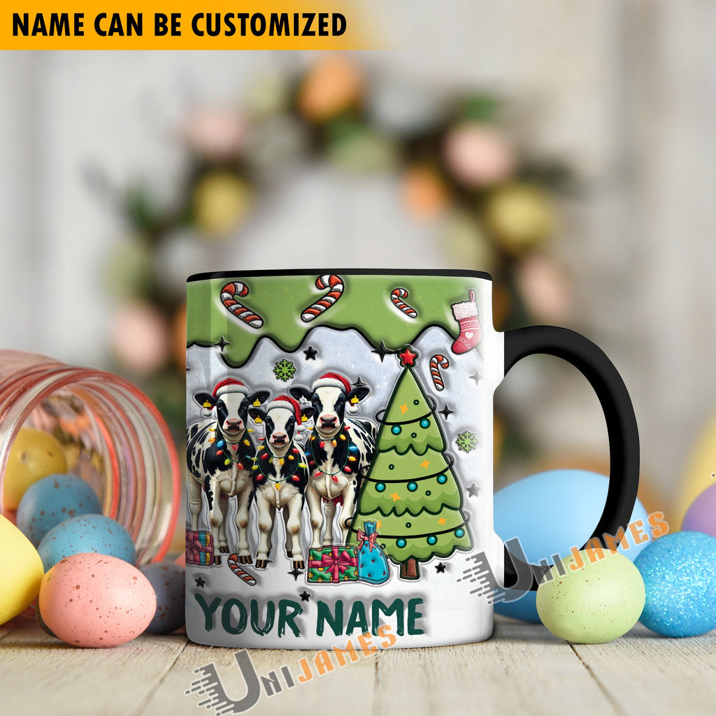 Holstein Christmas Personalized Name Two Tone Mug