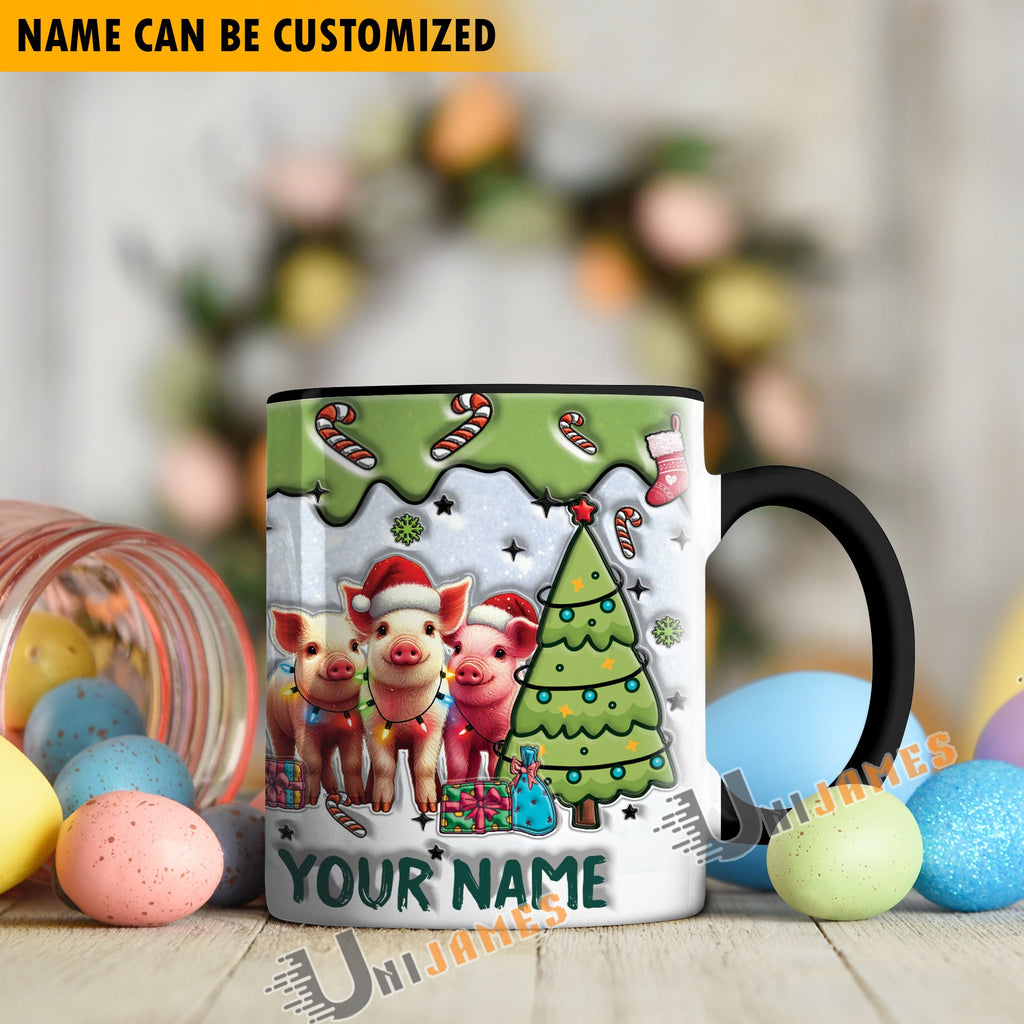 Pig Christmas Personalized Name Two Tone Mug