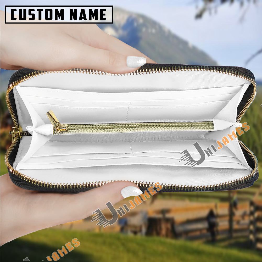 American Quarter Horse Happiness Sunflower Custom Name 3D Leather Clutch