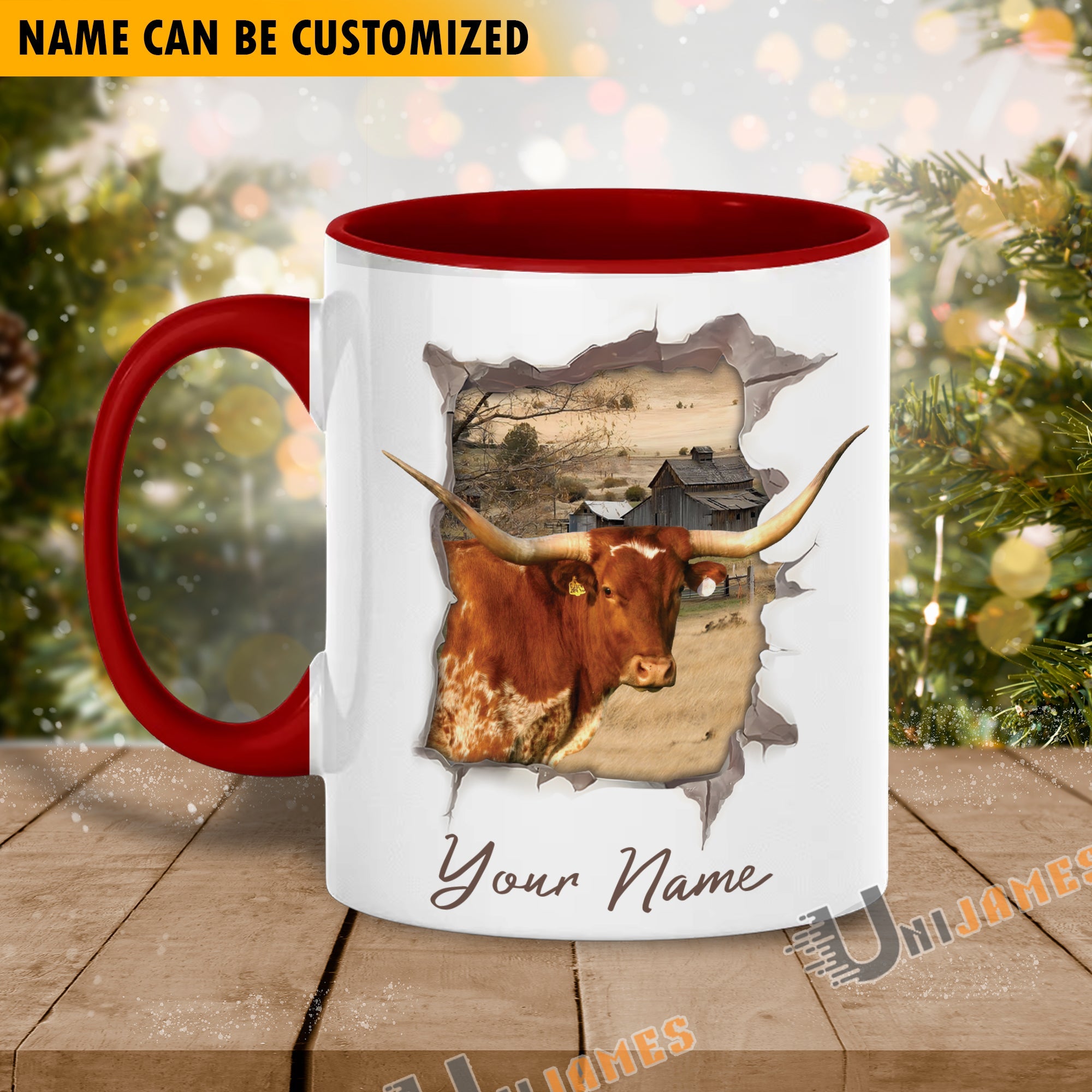 TX Longhorn Funny Personalized Name Two Tone Mug