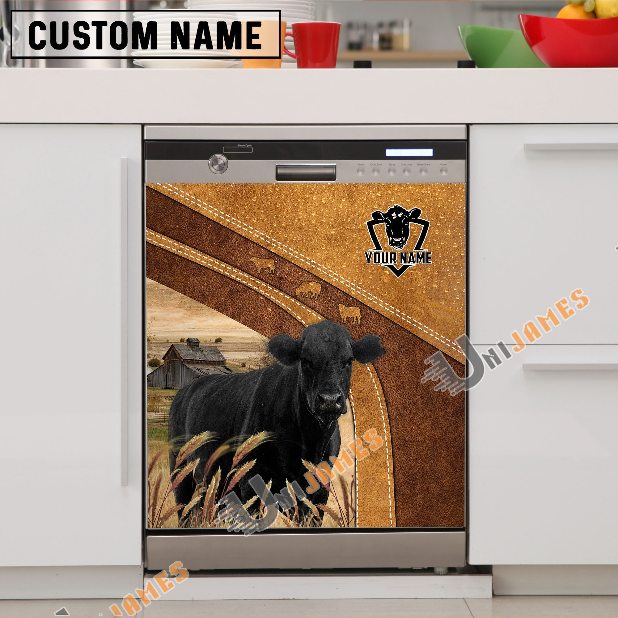 Black Angus Brown Custom Name Dishwasher Door Cover