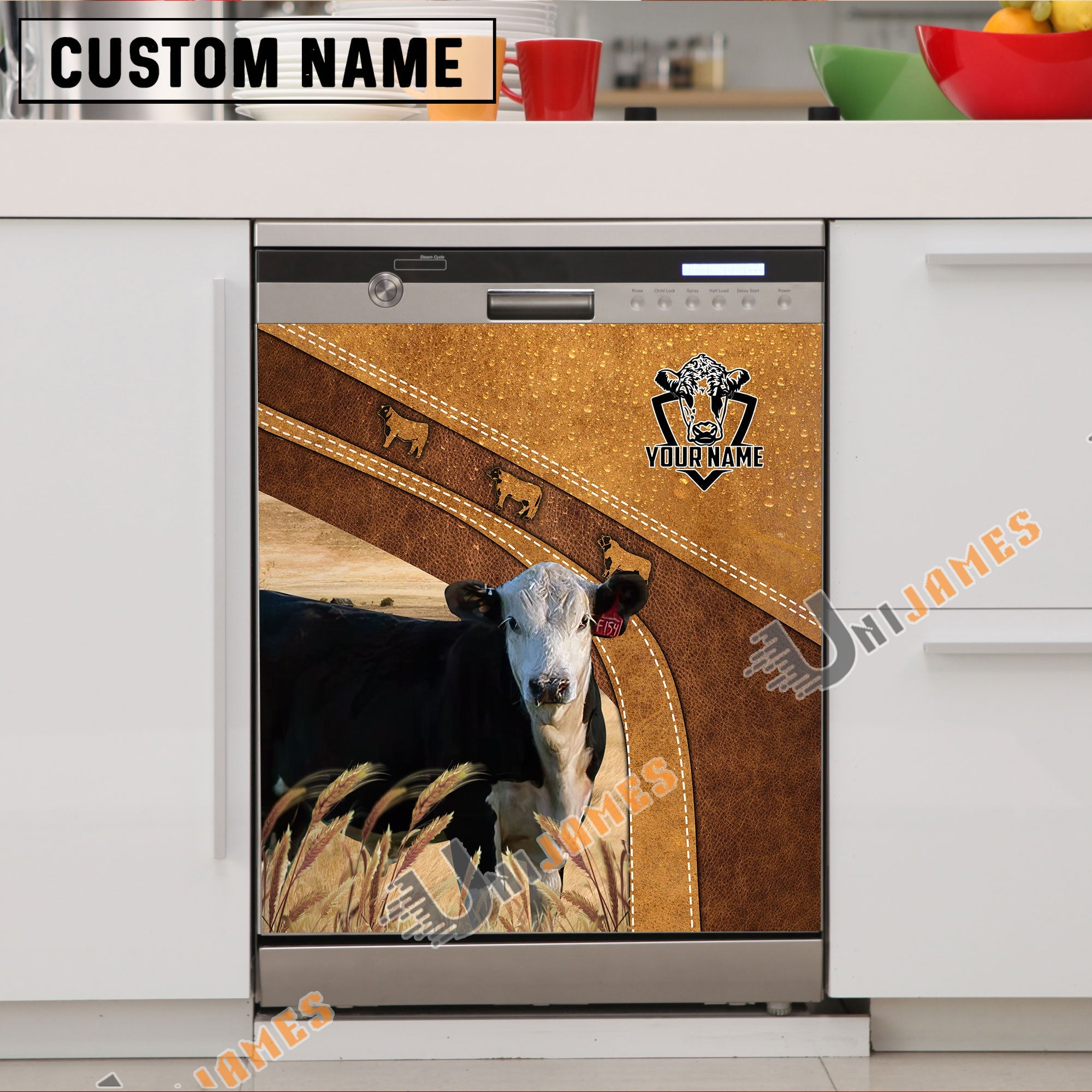 Black Baldy Brown Custom Name Dishwasher Door Cover