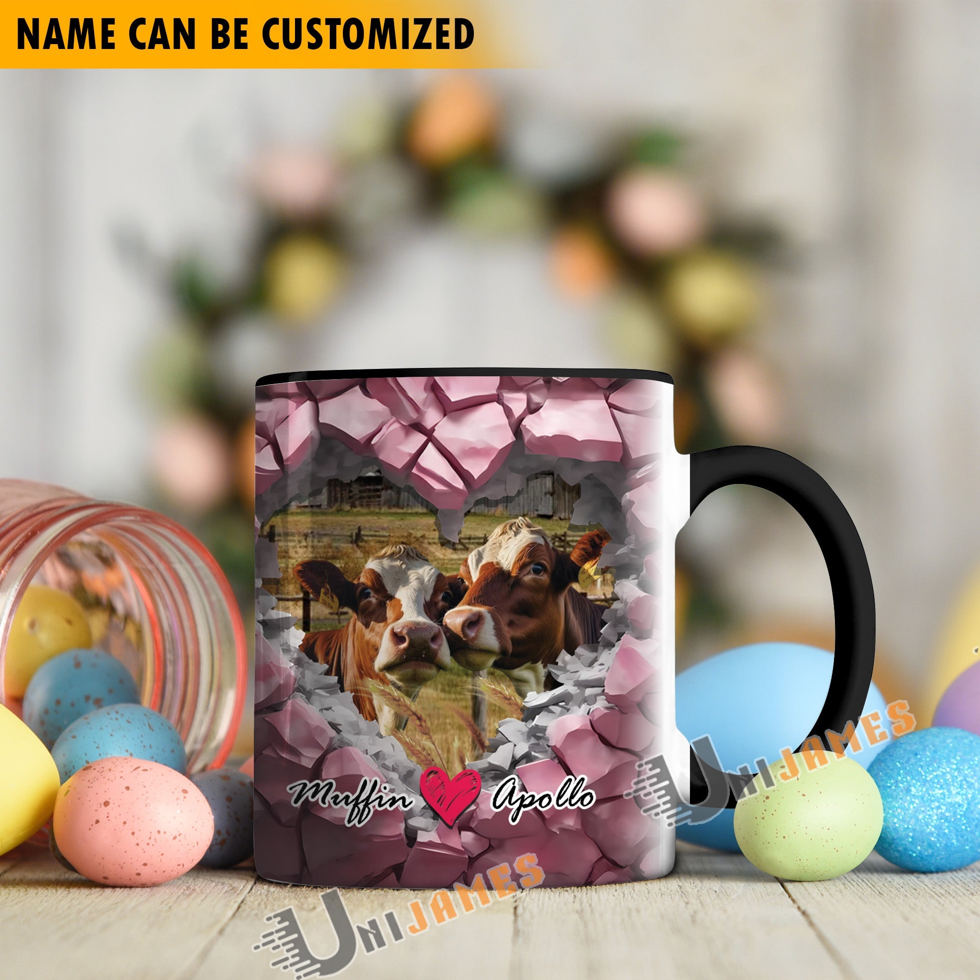 Holstein Couple Personalized Name Two Tone Mug