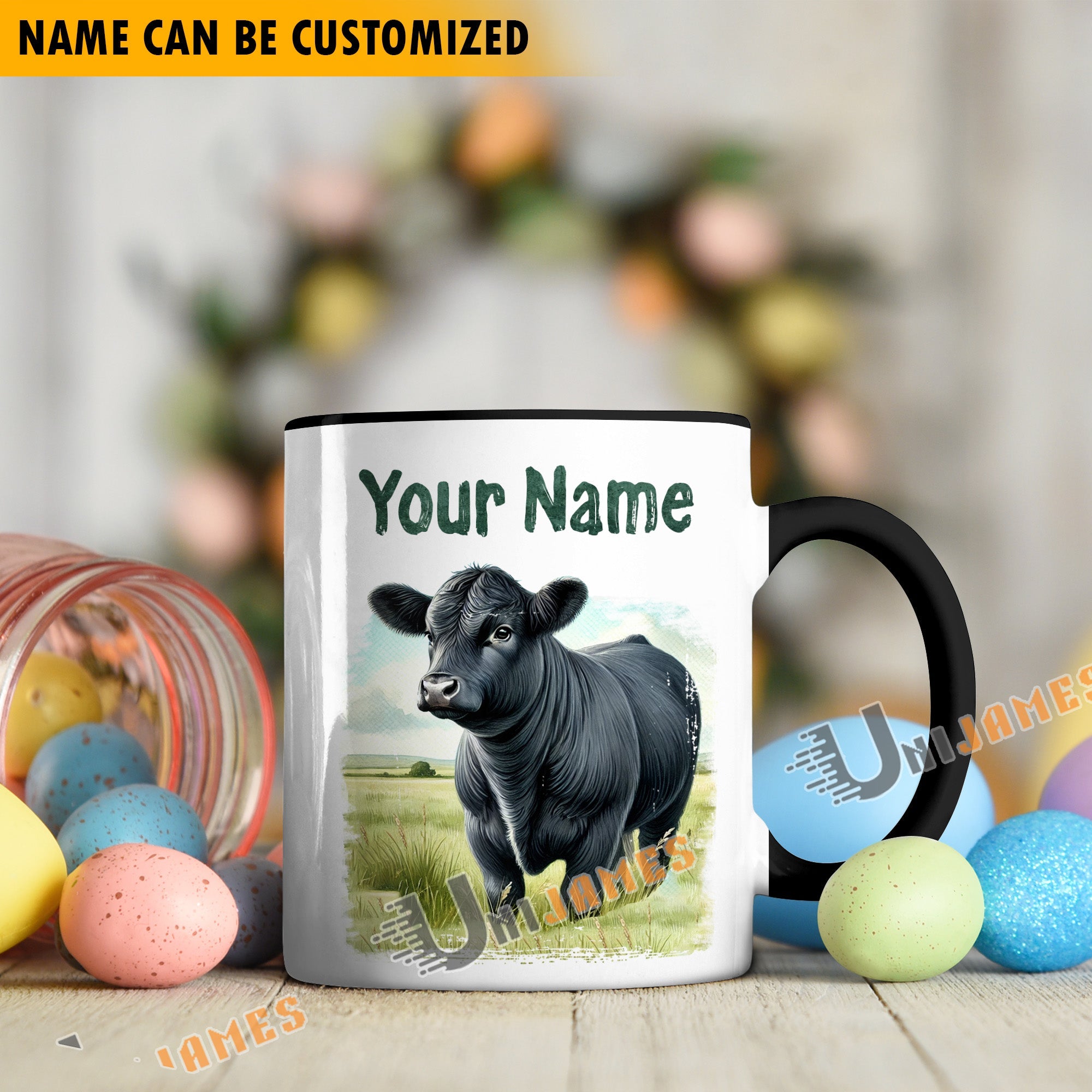 Black Angus Personalized Name Two Tone Mug