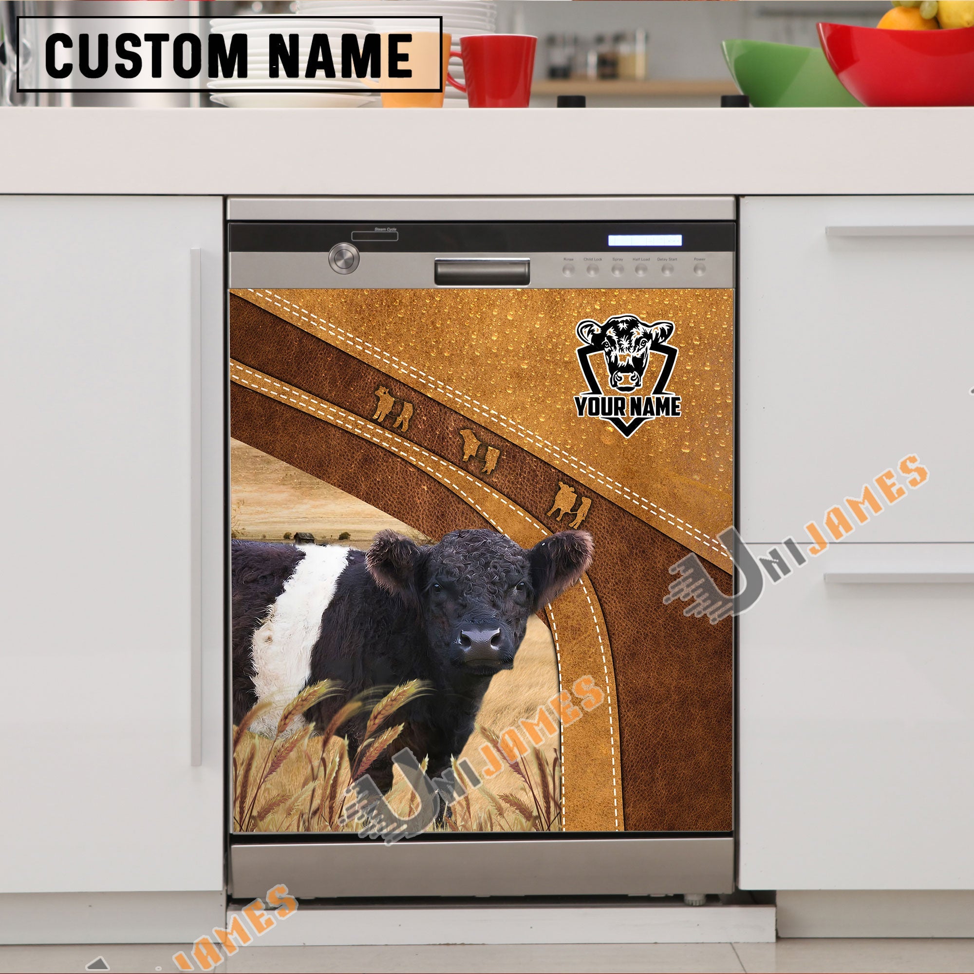 Belted Galloway Brown Custom Name Dishwasher Door Cover