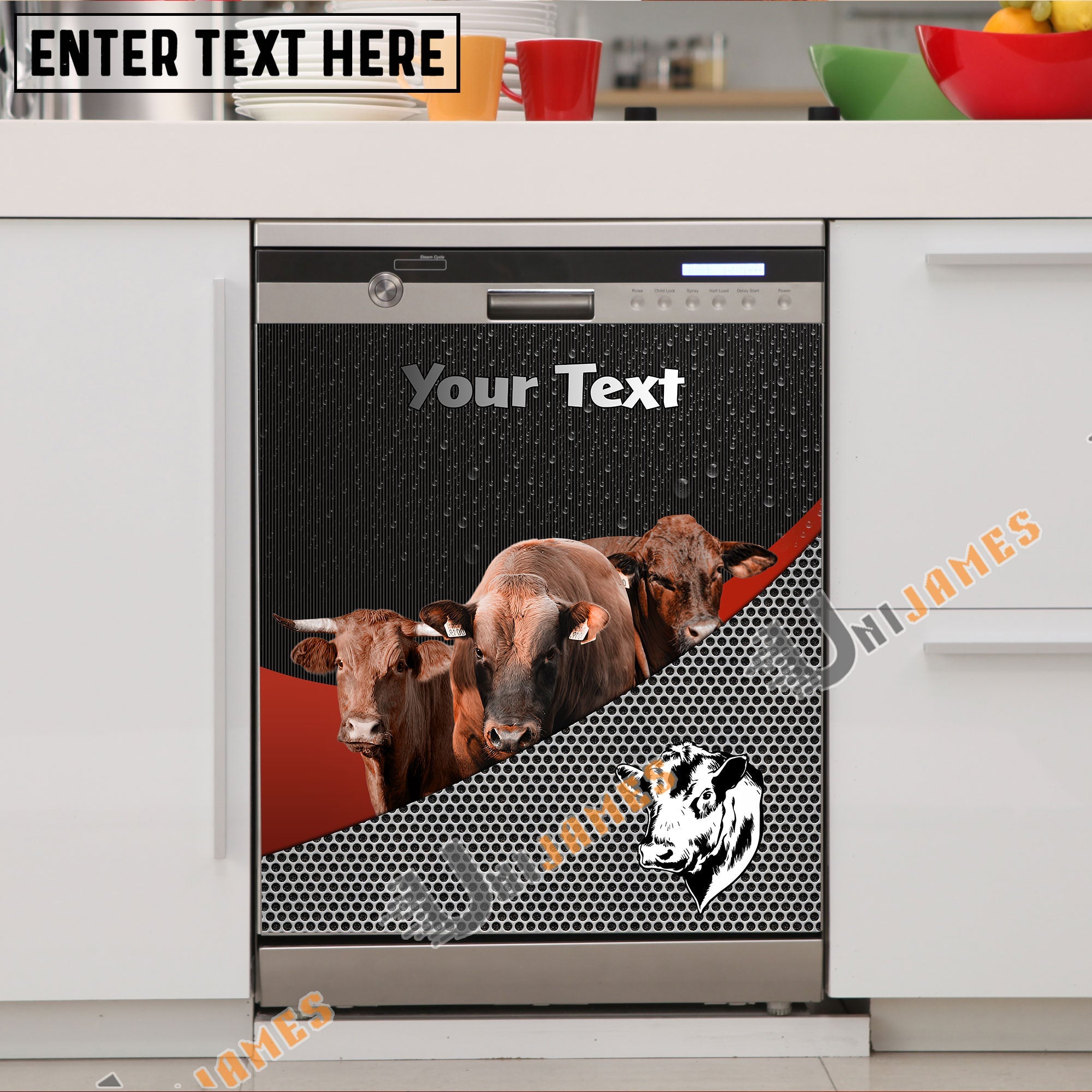 Beefmaster Cattle Metal Pattern Custom Name Dishwasher Door Cover