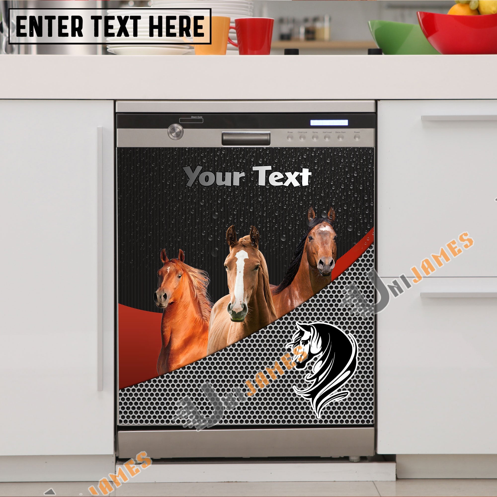 Horse Cattle Metal Pattern Custom Name Dishwasher Door Cover