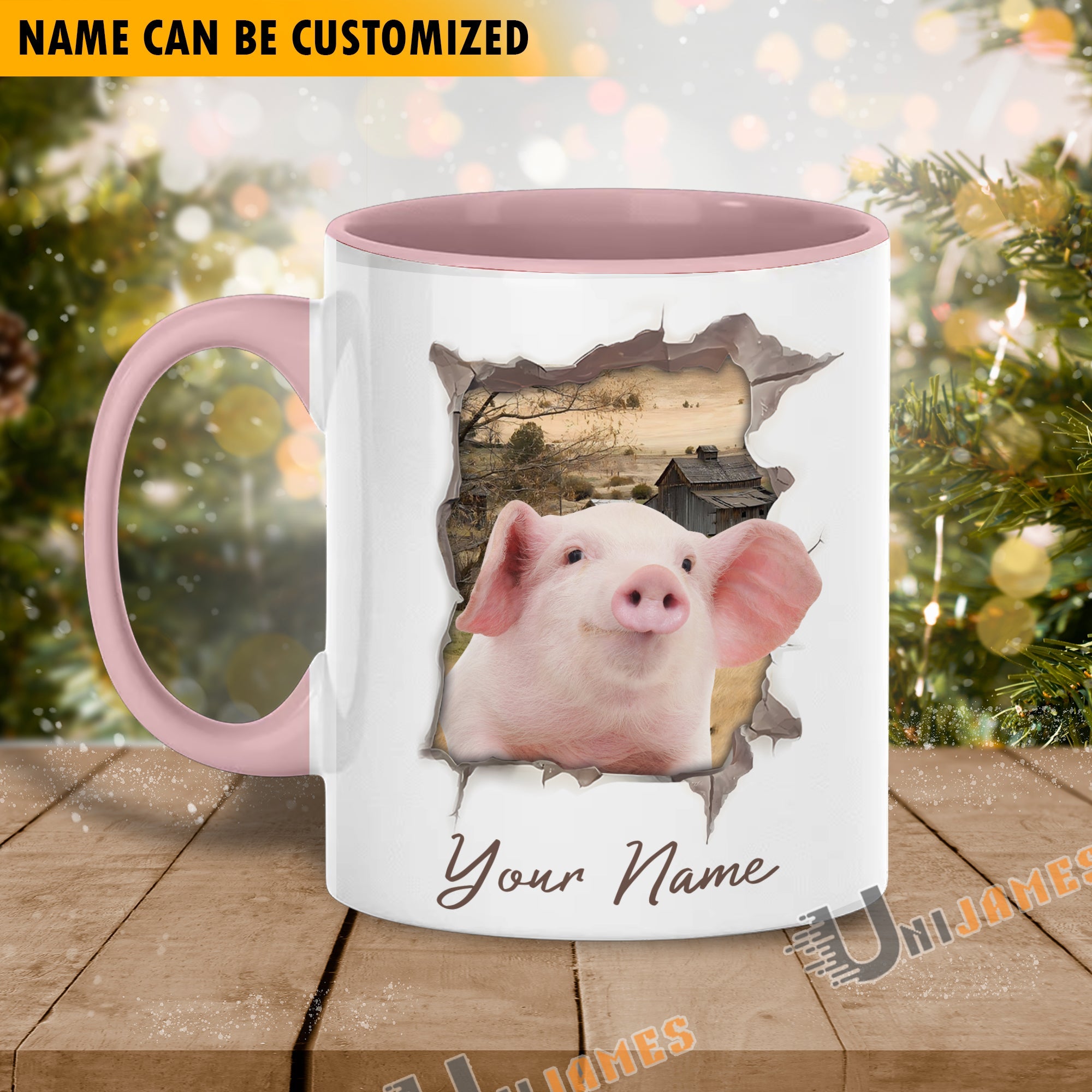 Pig Funny Personalized Name Two Tone Mug