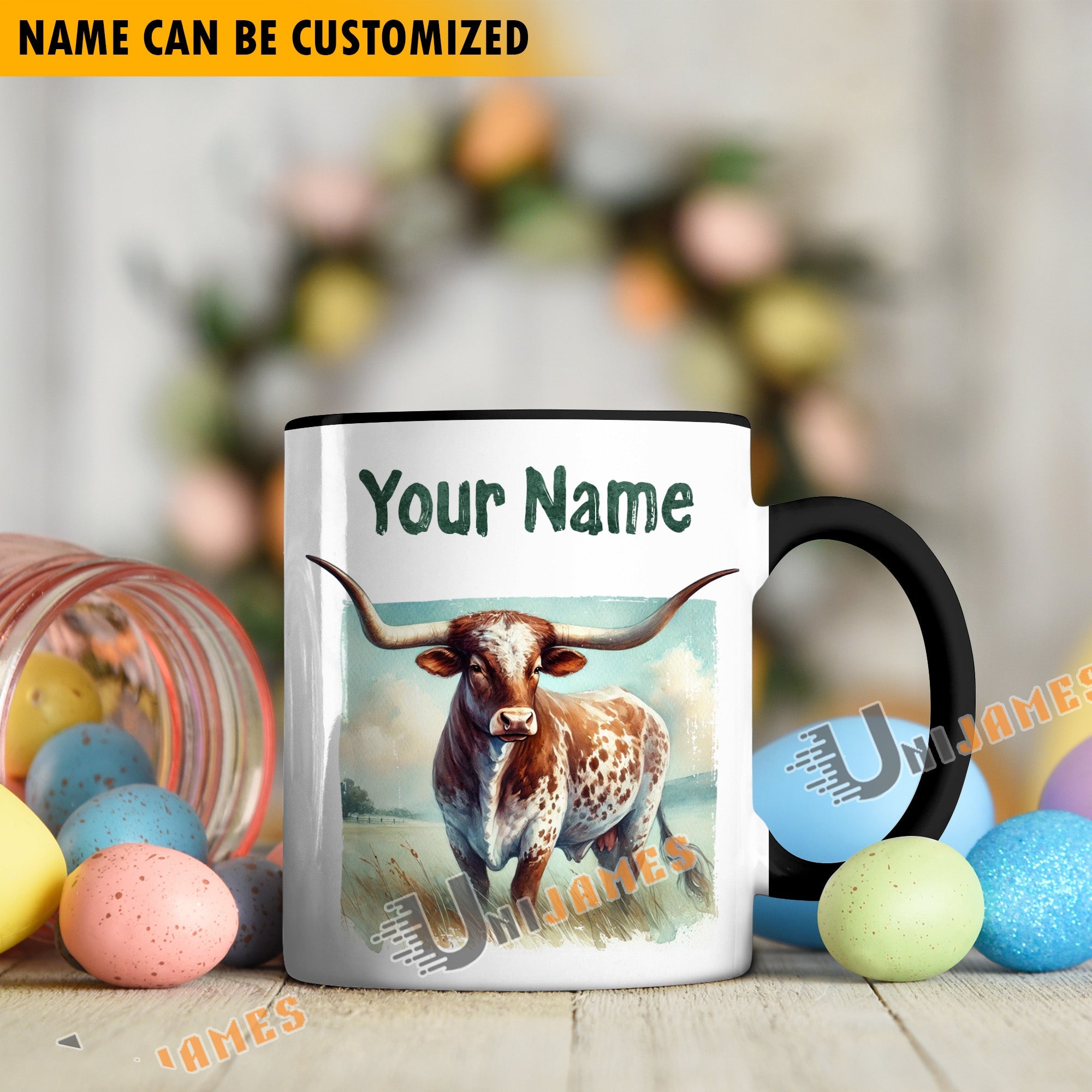 Texas Longhorn Personalized Name Two Tone Mug