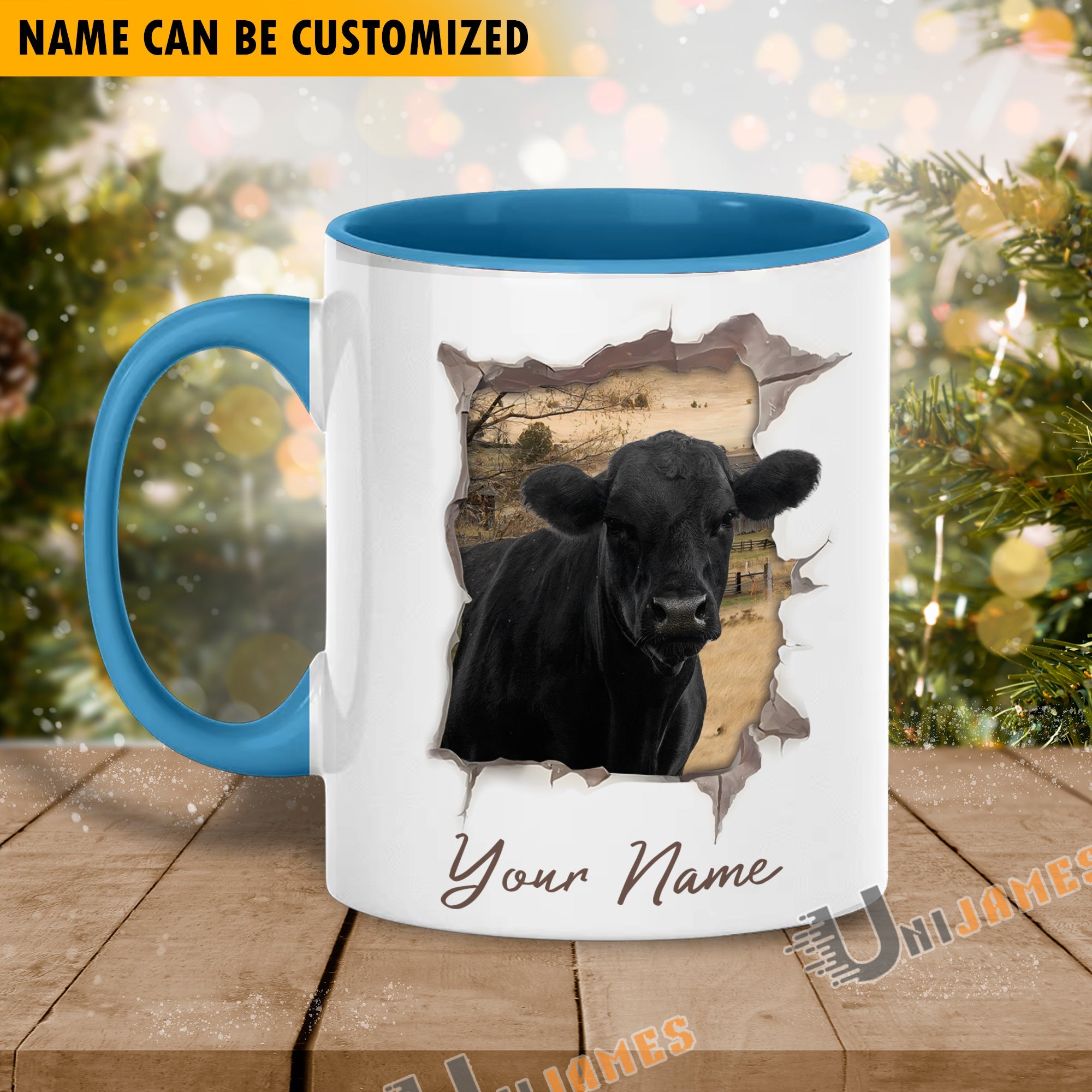 Black Angus Funny Personalized Name Two Tone Mug