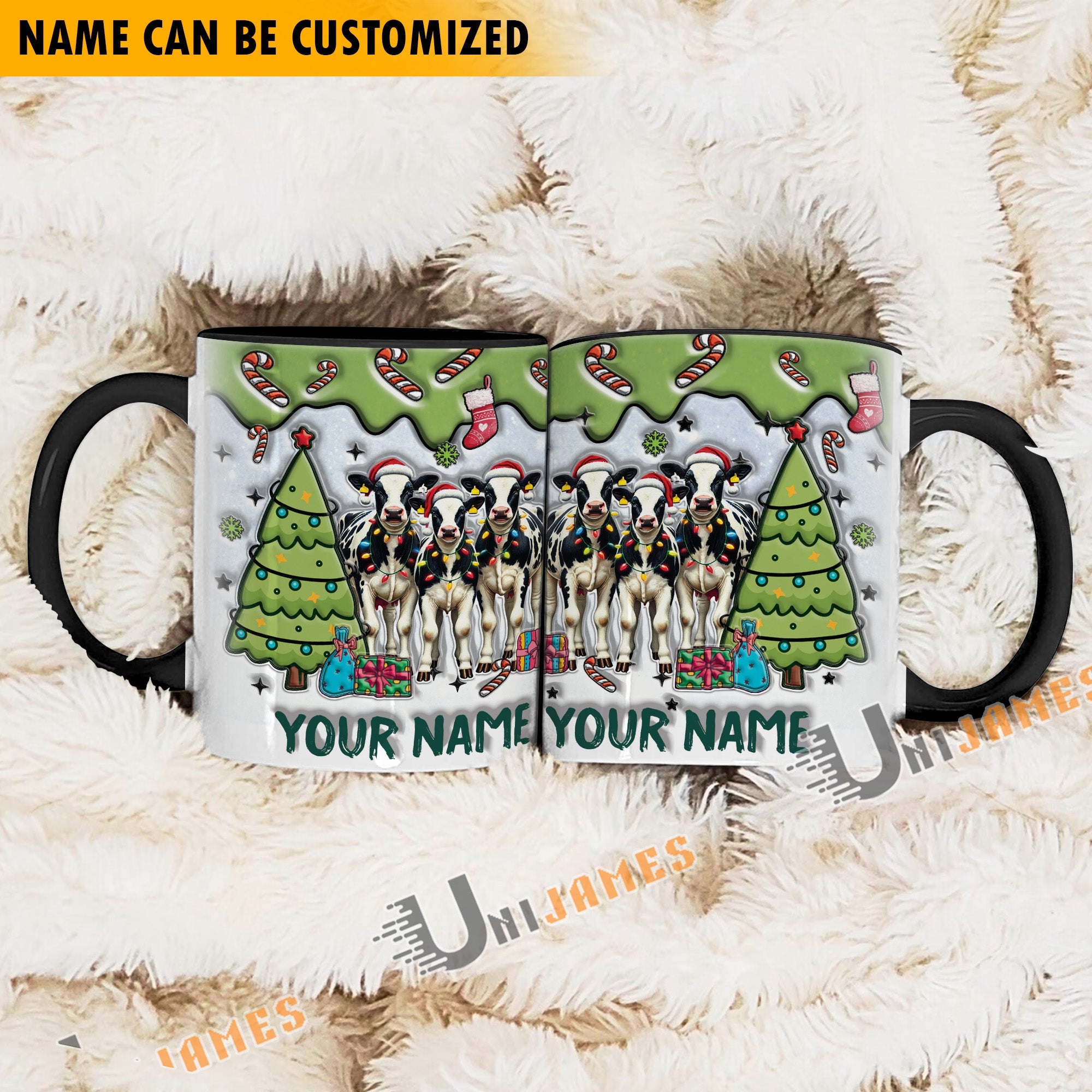 Holstein Christmas Personalized Name Two Tone Mug