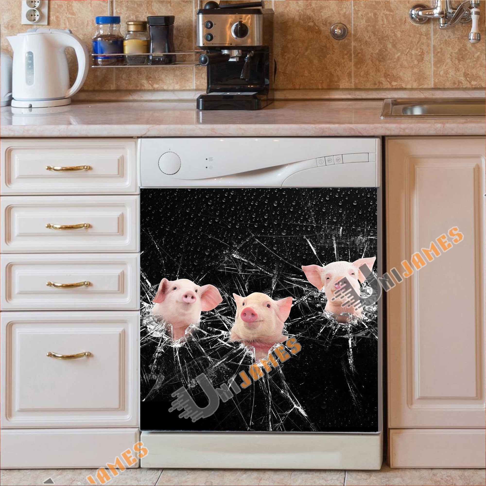 Pig Broken Glasses Dishwasher Door Cover