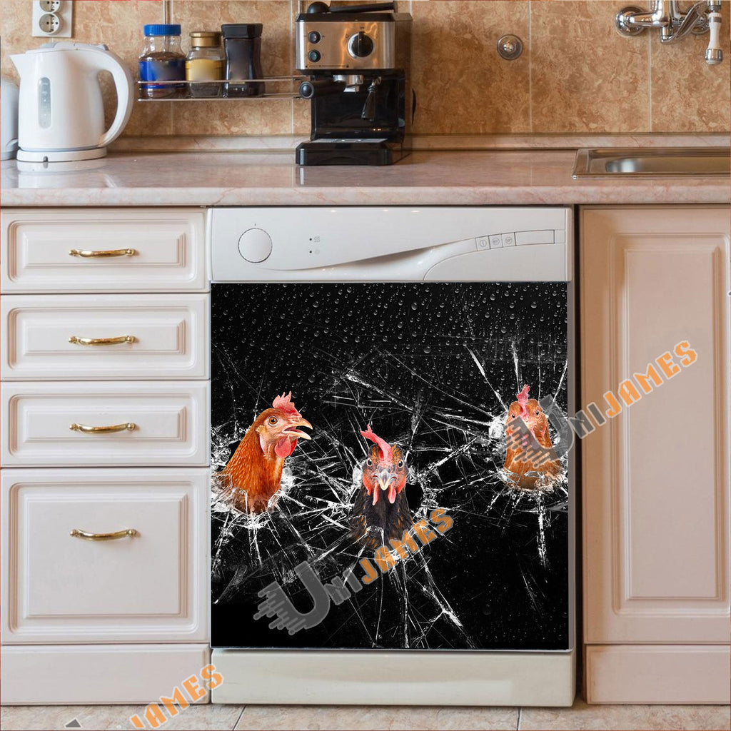 Chicken Broken Glasses Dishwasher Door Cover