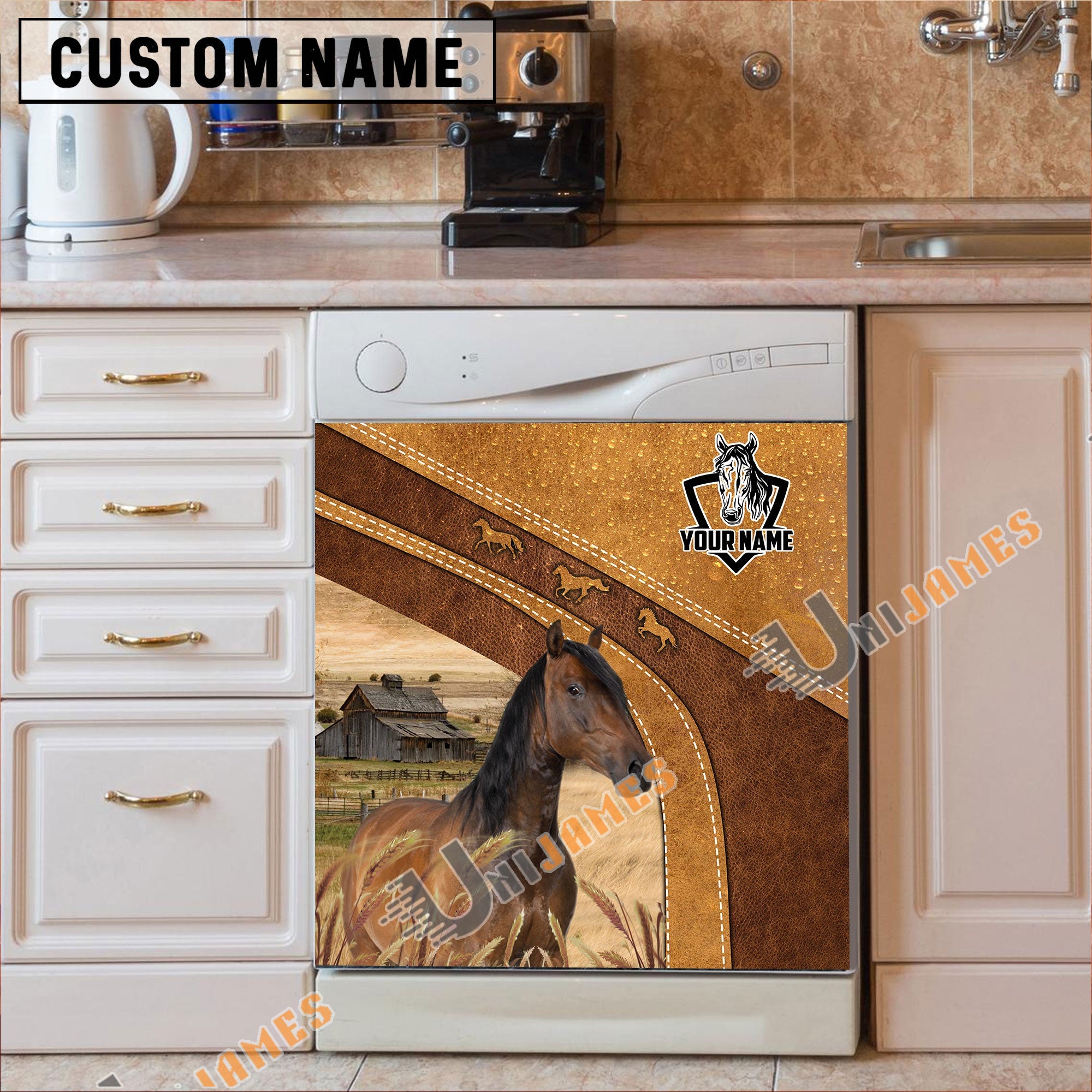 Horse Brown Custom Name Dishwasher Door Cover